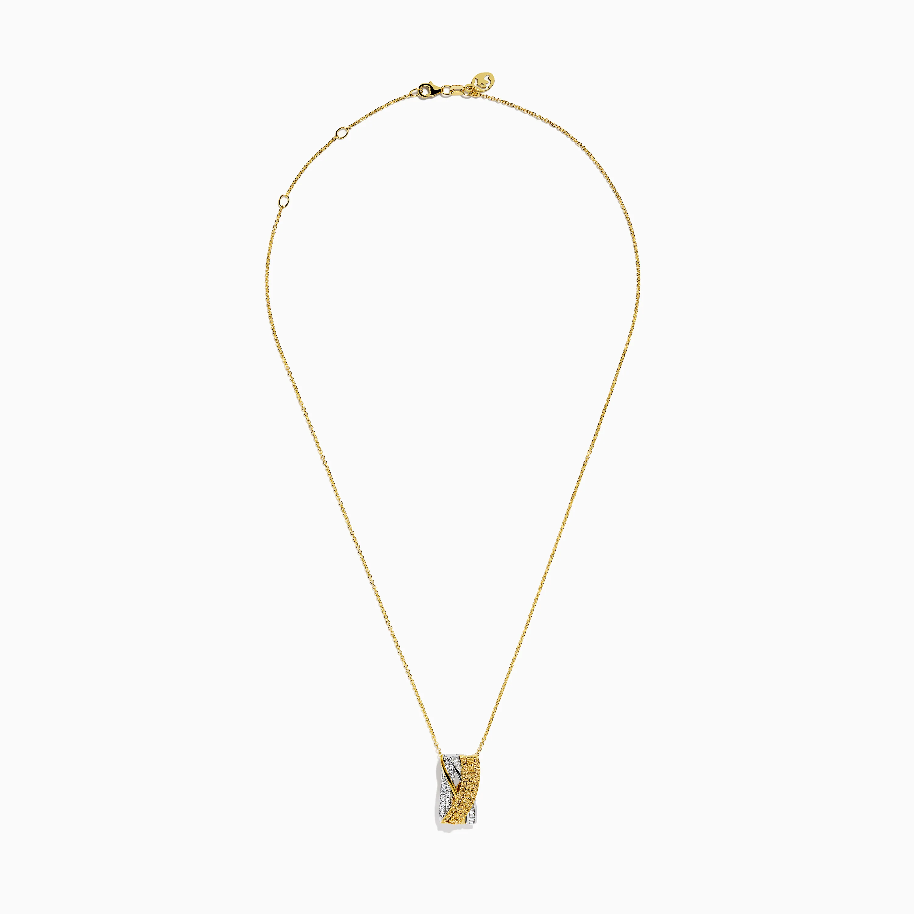 14K Two Tone Gold Yellow and White Diamond Pave Crossover Pendant - Image 3