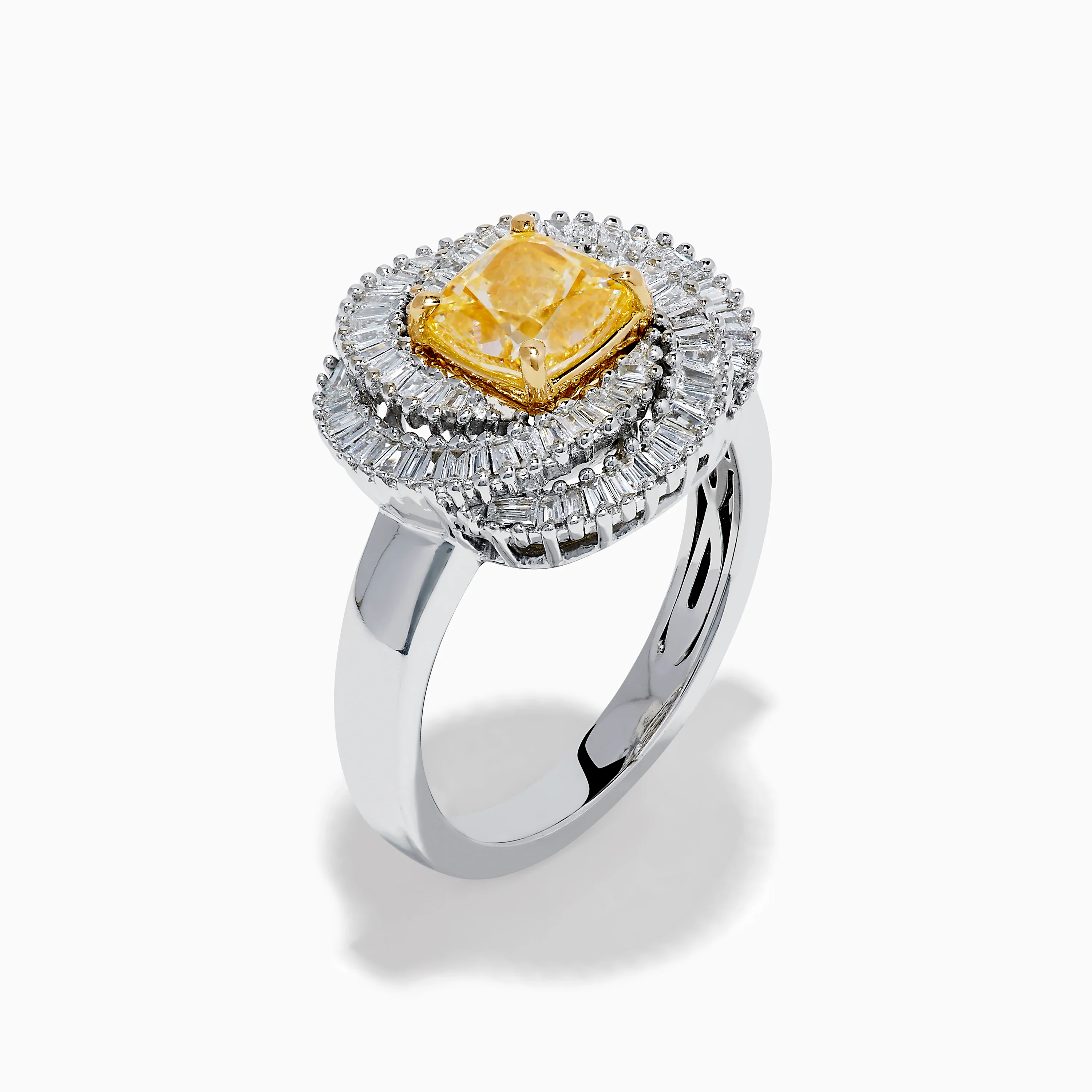 14K Two Tone Yellow Gold Yellow and White Diamond Halo Spiral Ring - Image 4