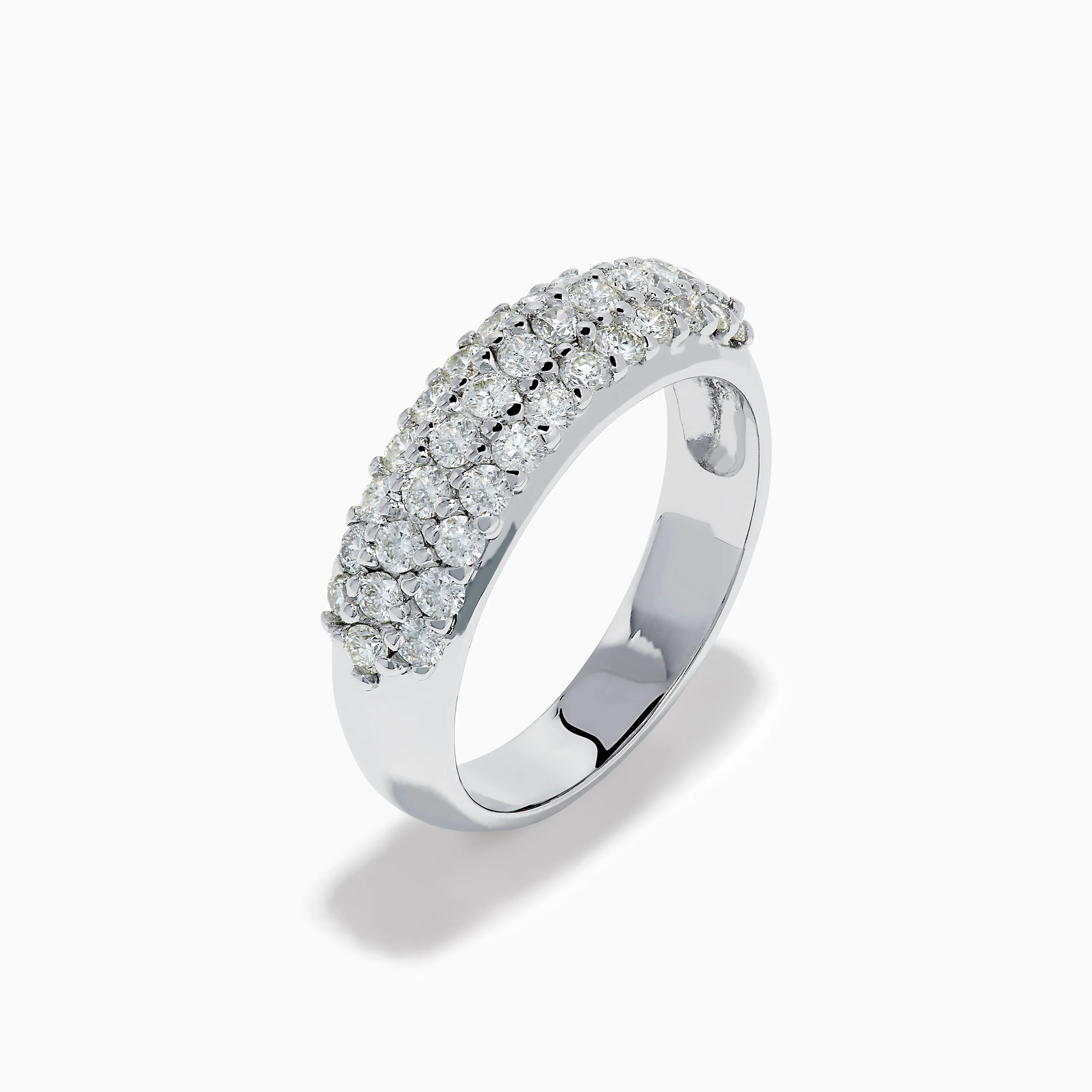 14K White Gold 3 Row Pave Diamond Dome Band - Image 4