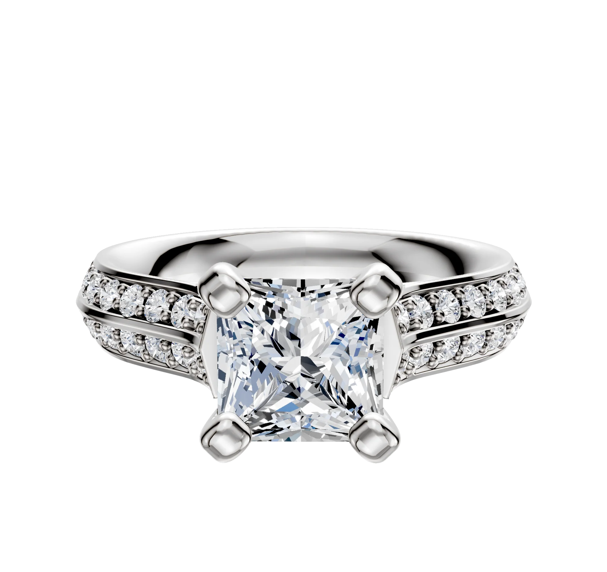 14K White Gold 4 Prong Cathedral Knife Edge 1-Row-Pave 2.5mm Engagement Ring