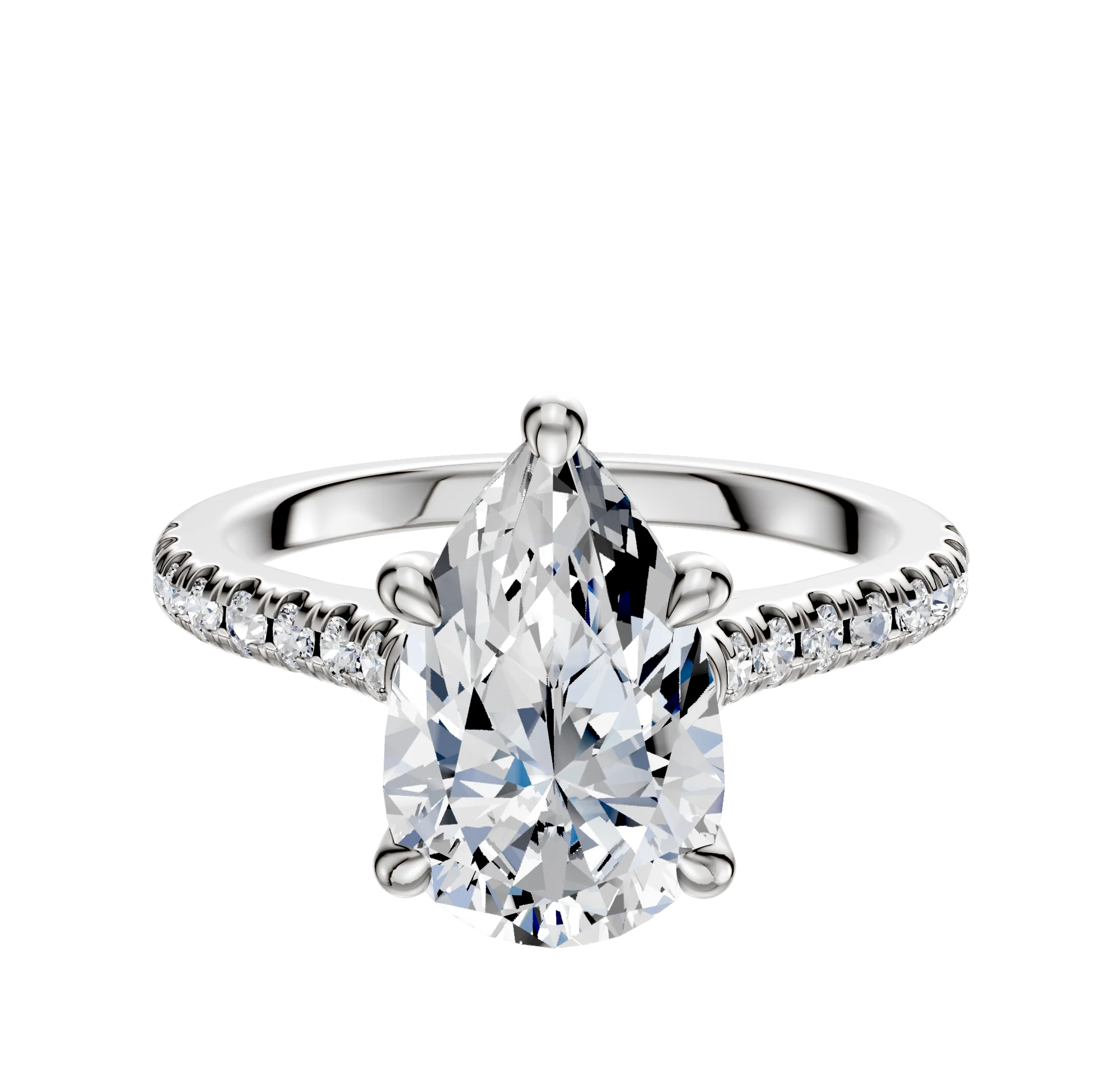14K White Gold 4 Prong Hidden Halo Cathedral Dome 1-Row-Pave 2.5mm Engagement Ring