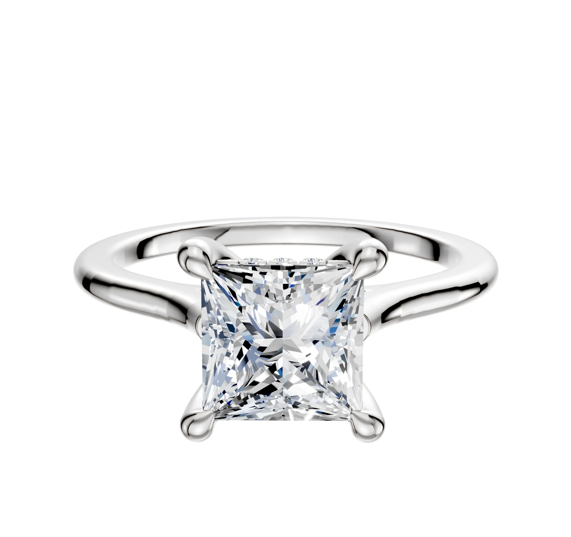 14K White Gold 4 Prong Hidden Halo Cathedral Dome 1.5mm Engagement Ring