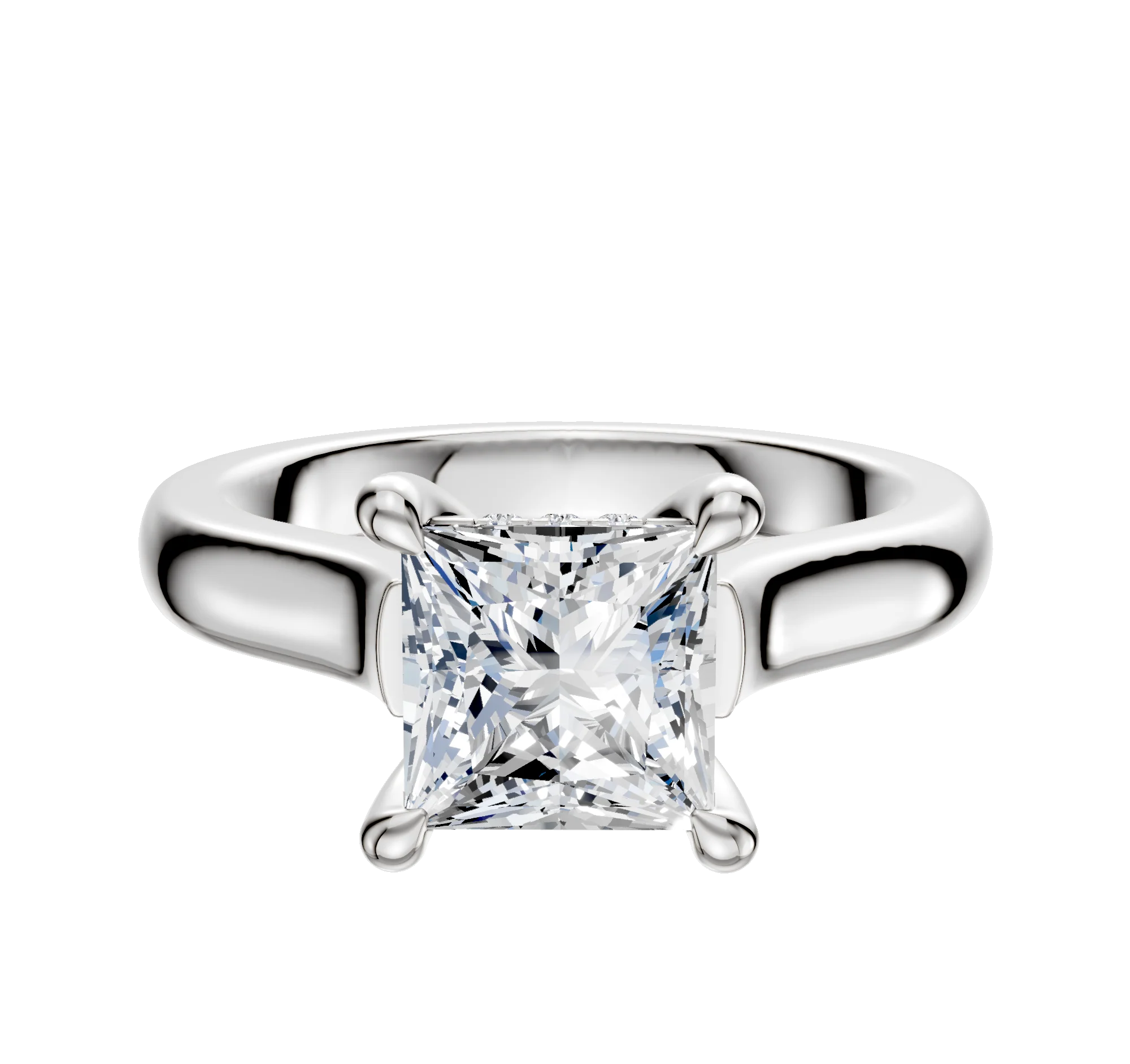 14K White Gold 4 Prong Hidden Halo Cathedral Dome 3.0mm Engagement Ring
