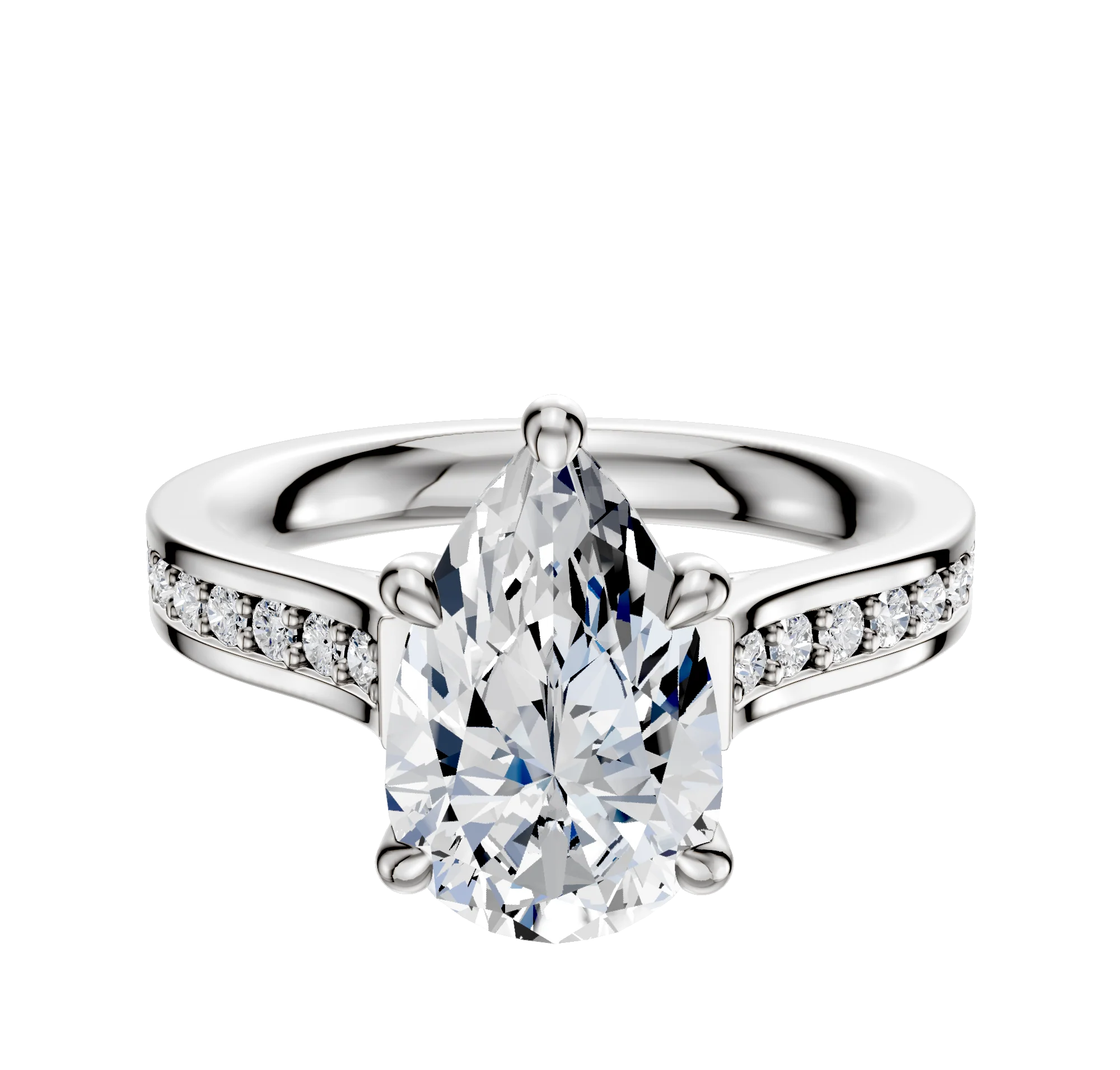 14K White Gold 4 Prong Hidden Halo Cathedral Flat 1-Row-Pave 2.5mm Engagement Ring
