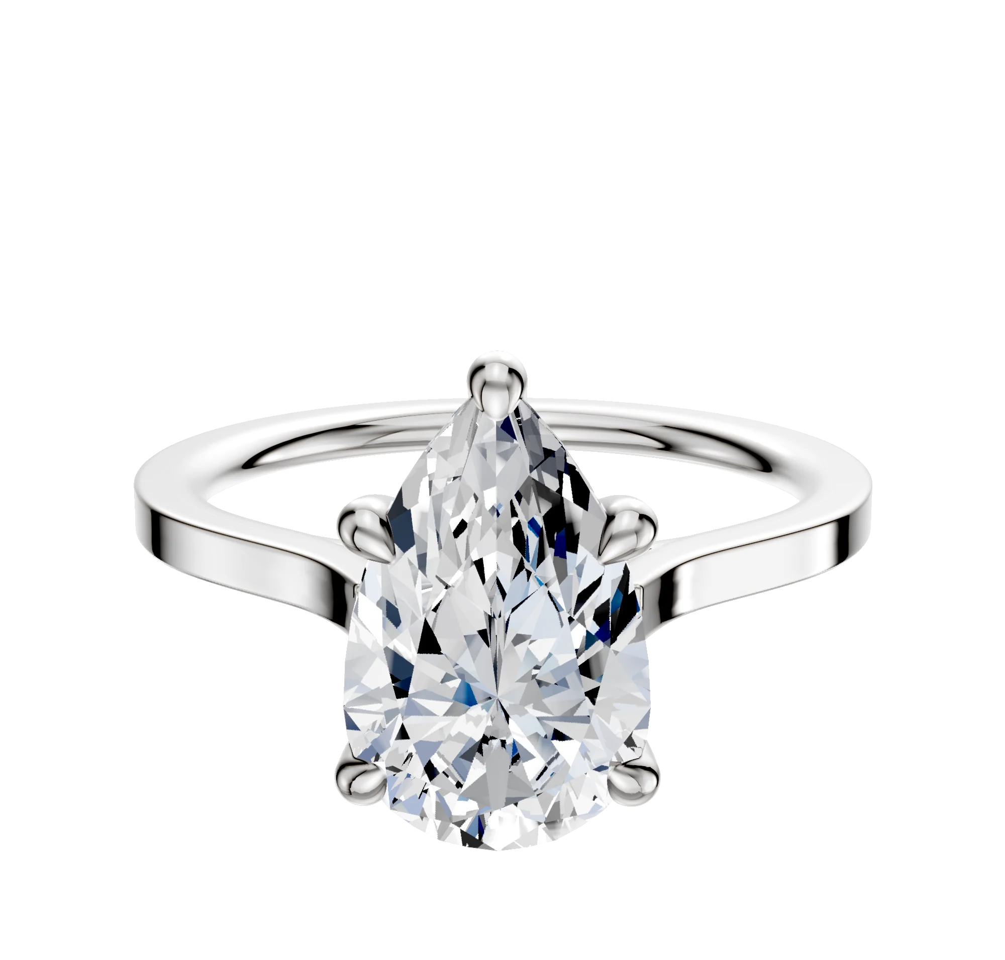 14K White Gold 4 Prong Hidden Halo Cathedral Flat 1.5mm Engagement Ring
