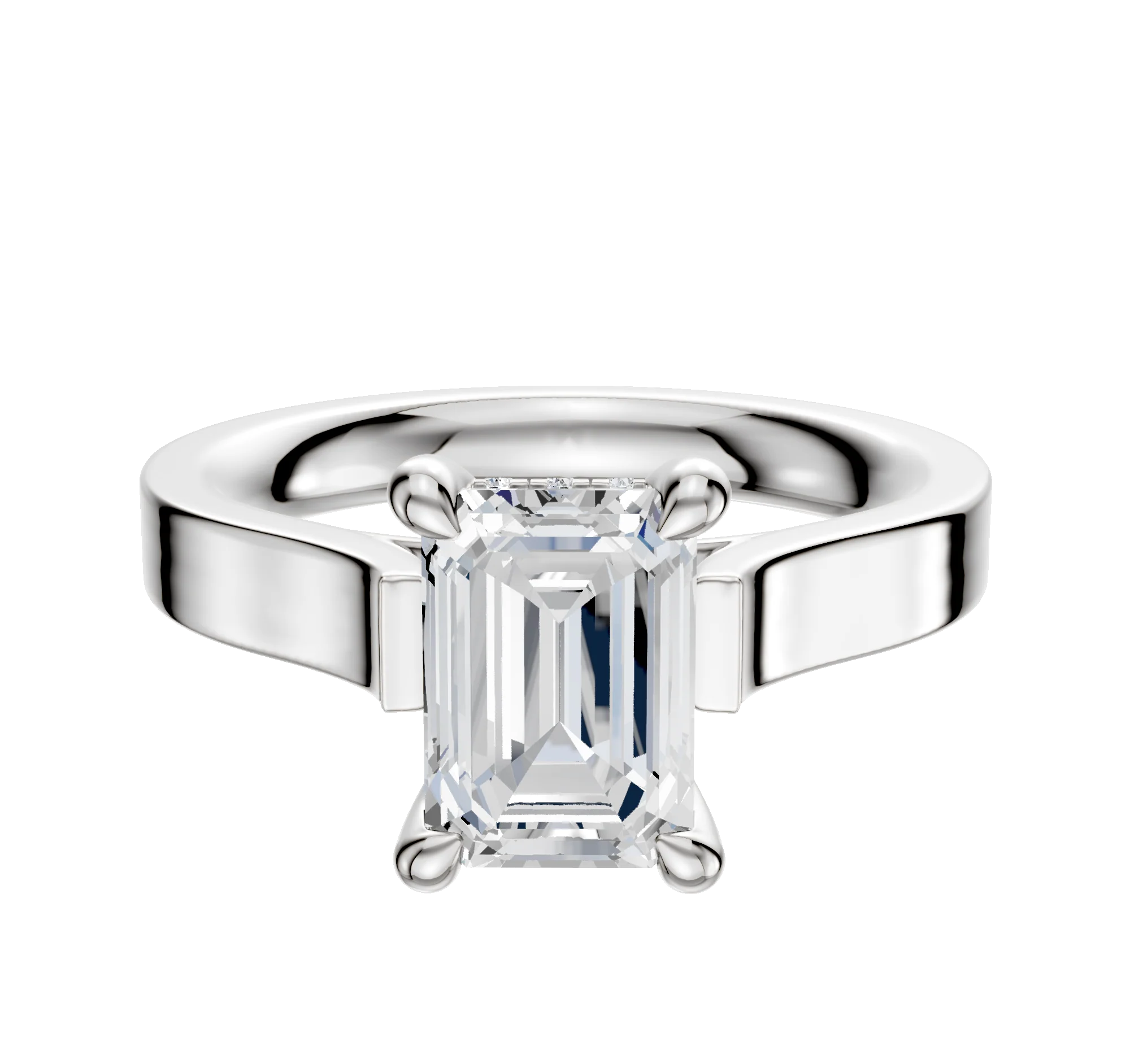 14K White Gold 4 Prong Hidden Halo Cathedral Flat 3.0mm Engagement Ring