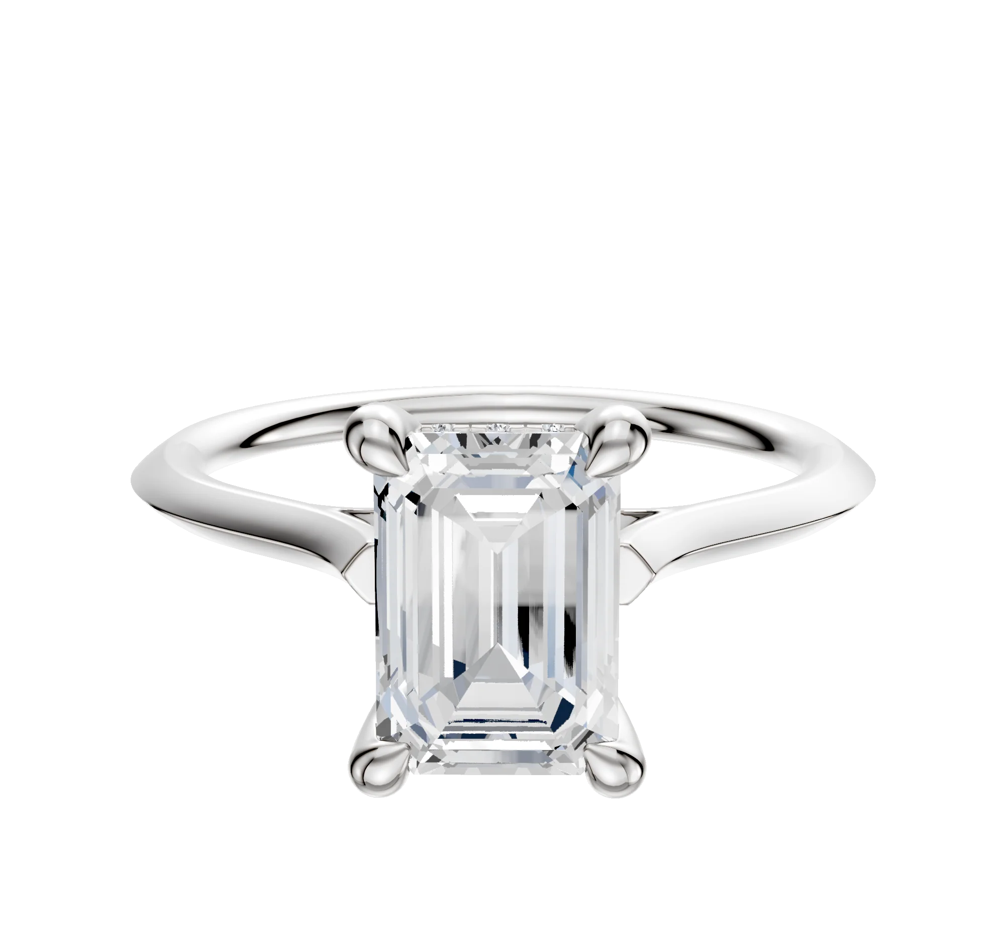 14K White Gold 4 Prong Hidden Halo Cathedral Knife Edge 1.5mm Engagement Ring