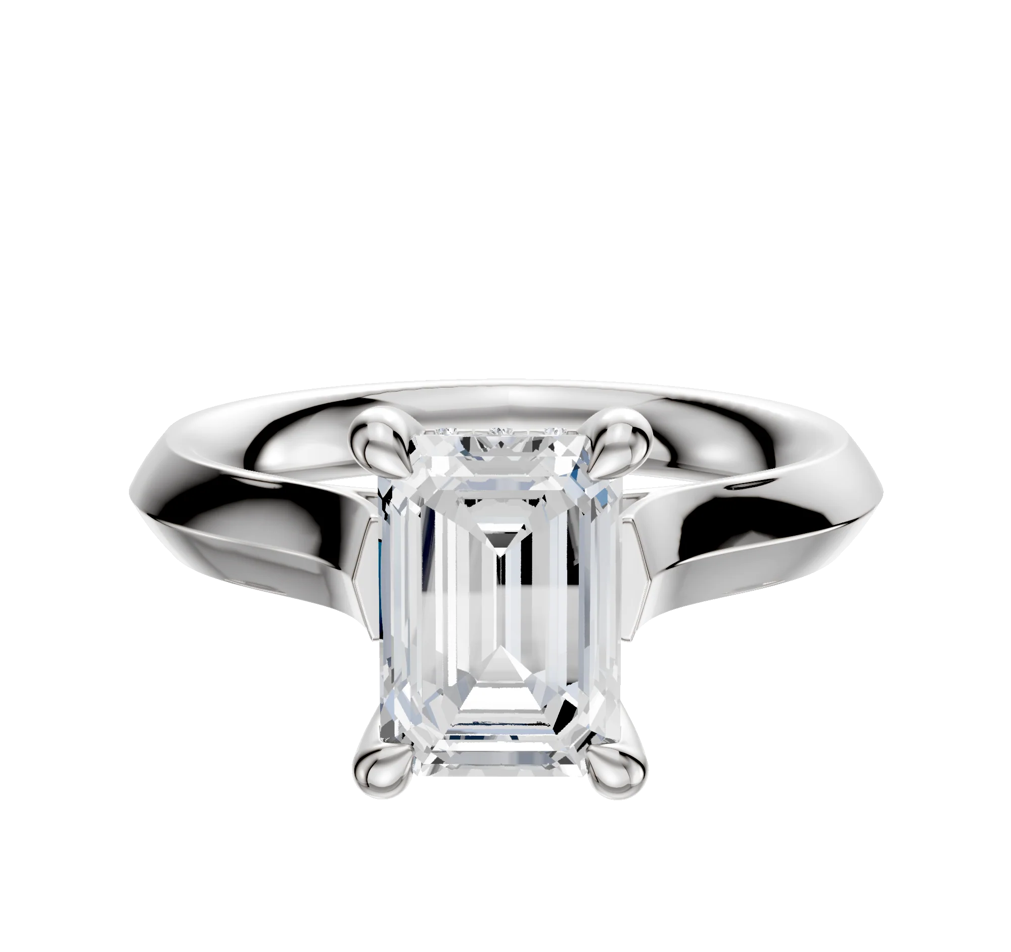 14K White Gold 4 Prong Hidden Halo Cathedral Knife Edge 3.0mm Engagement Ring