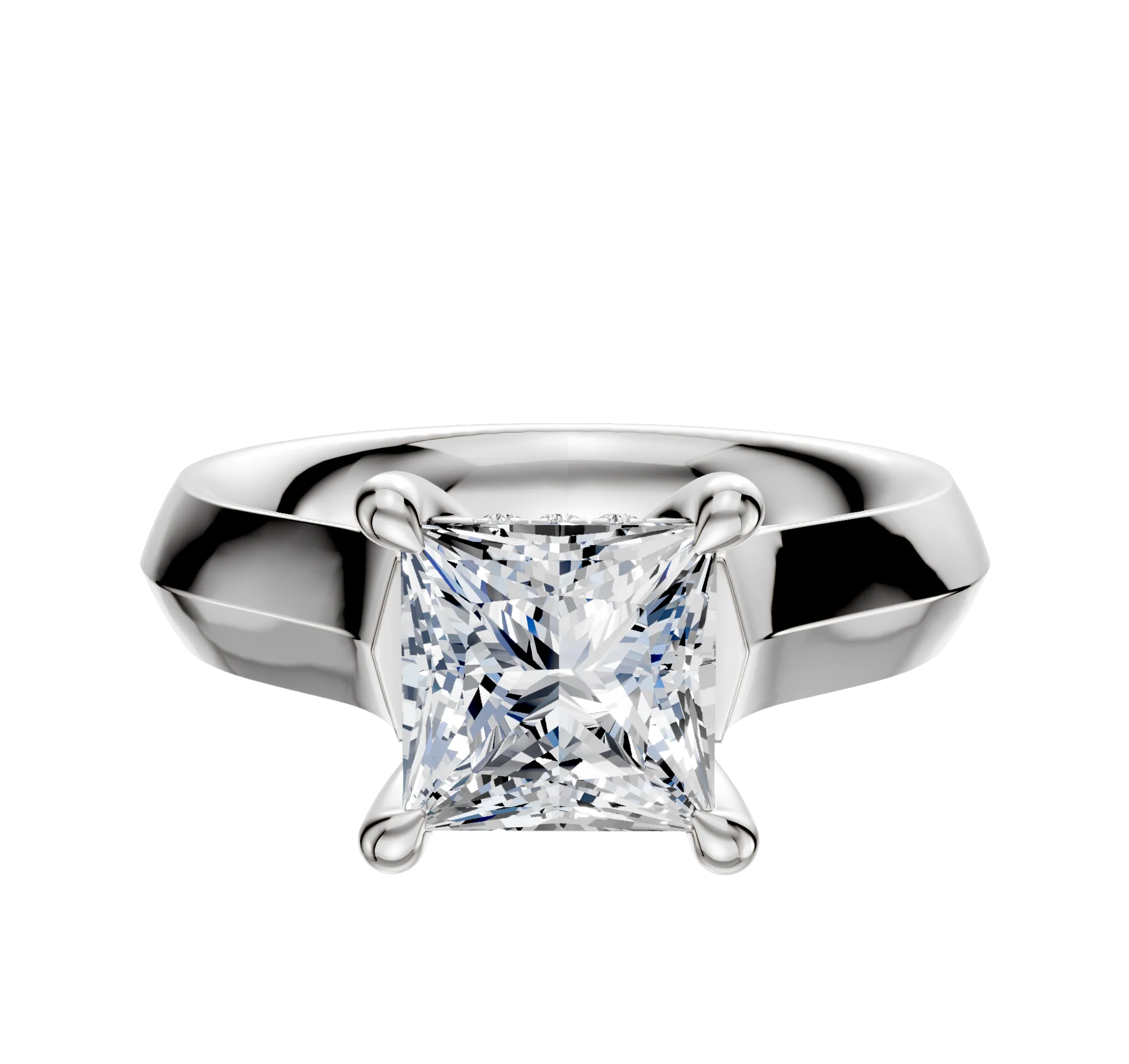 14K White Gold 4 Prong Hidden Halo Cathedral Knife Edge 4.0mm Engagement Ring