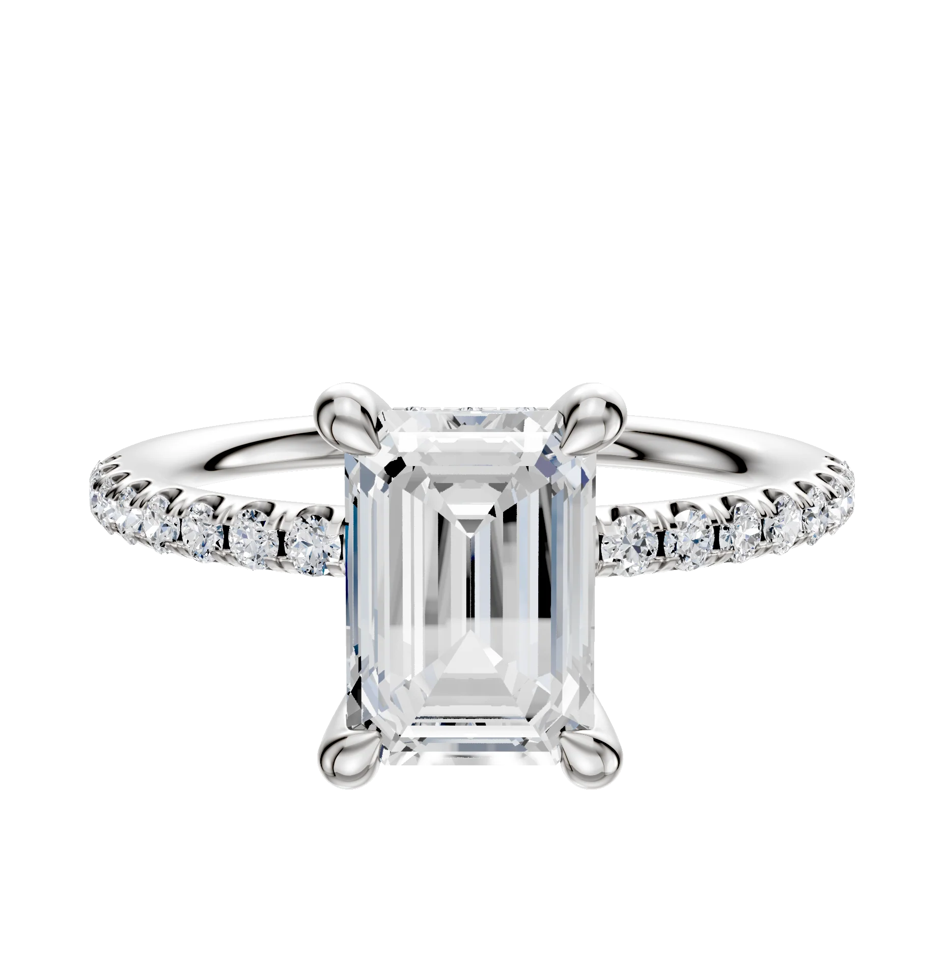 14K White Gold 4 Prong Hidden Halo Classic Dome 1-Row-Pave 2.5mm Engagement Ring