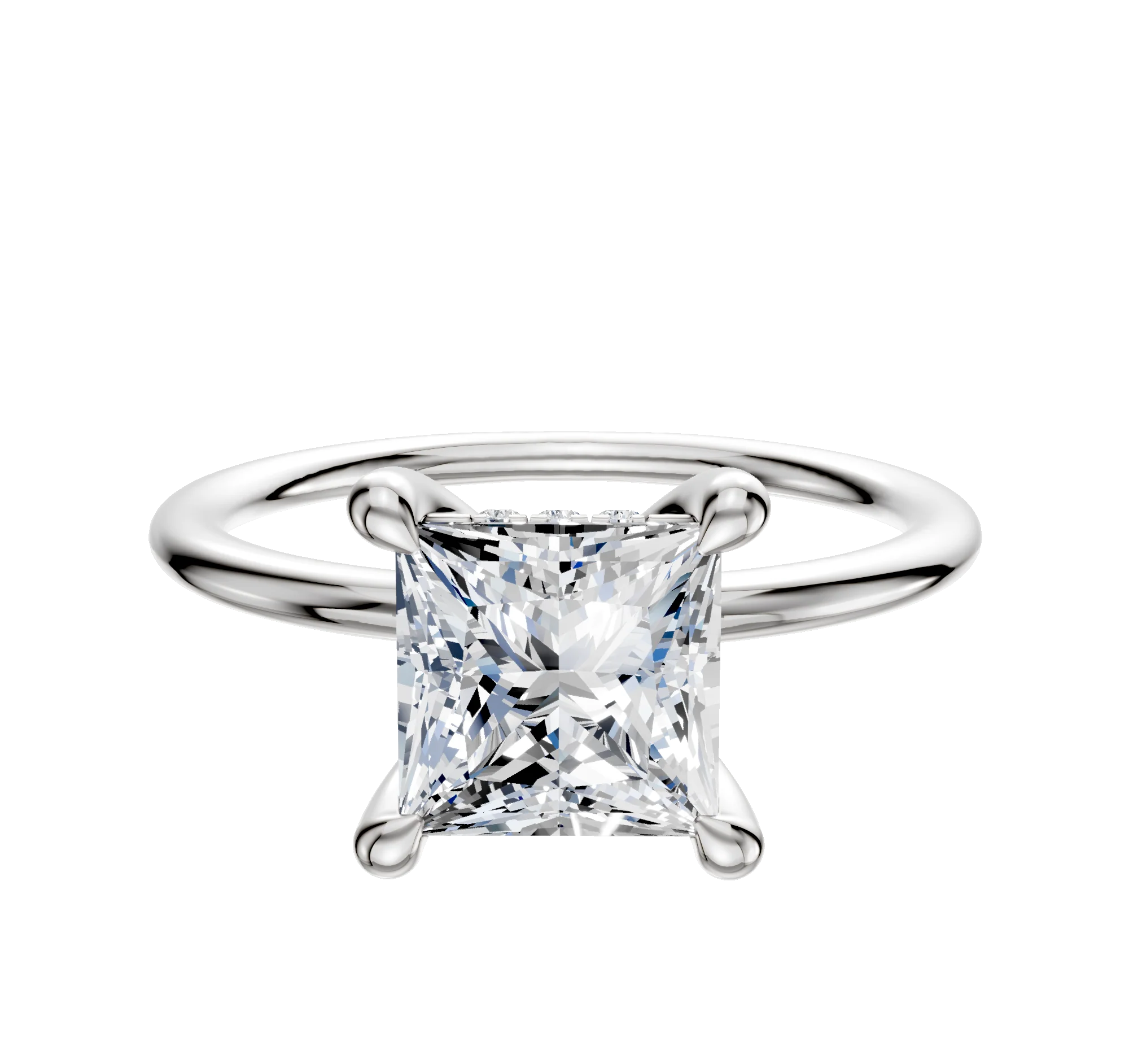 14K White Gold 4 Prong Hidden Halo Classic Dome 1.5mm Engagement Ring