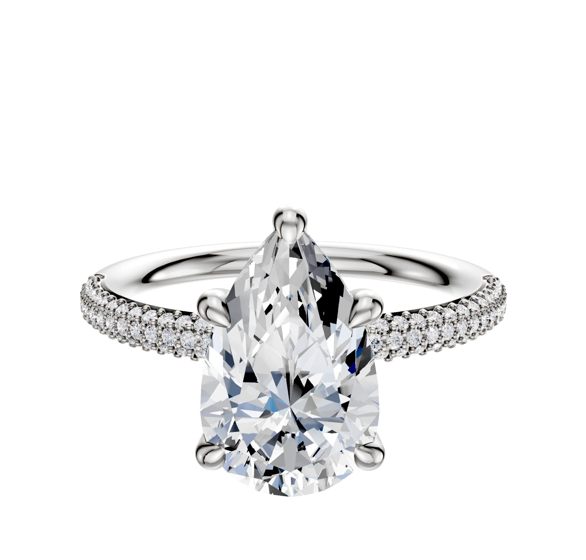 14K White Gold 4 Prong Hidden Halo Classic Dome 3-Row-Pave 2.0mm Engagement Ring