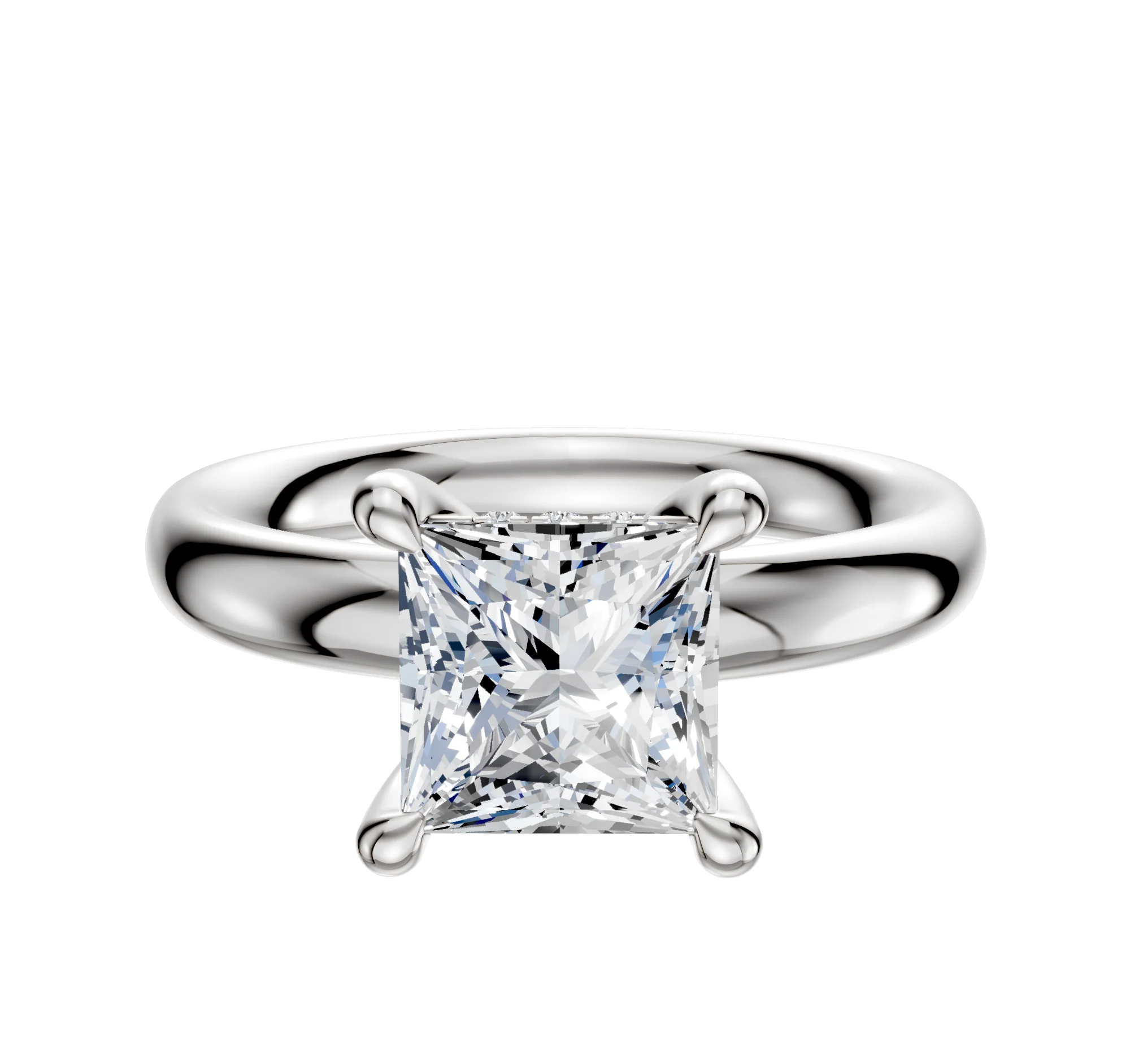 14K White Gold 4 Prong Hidden Halo Classic Dome 3.0mm Engagement Ring