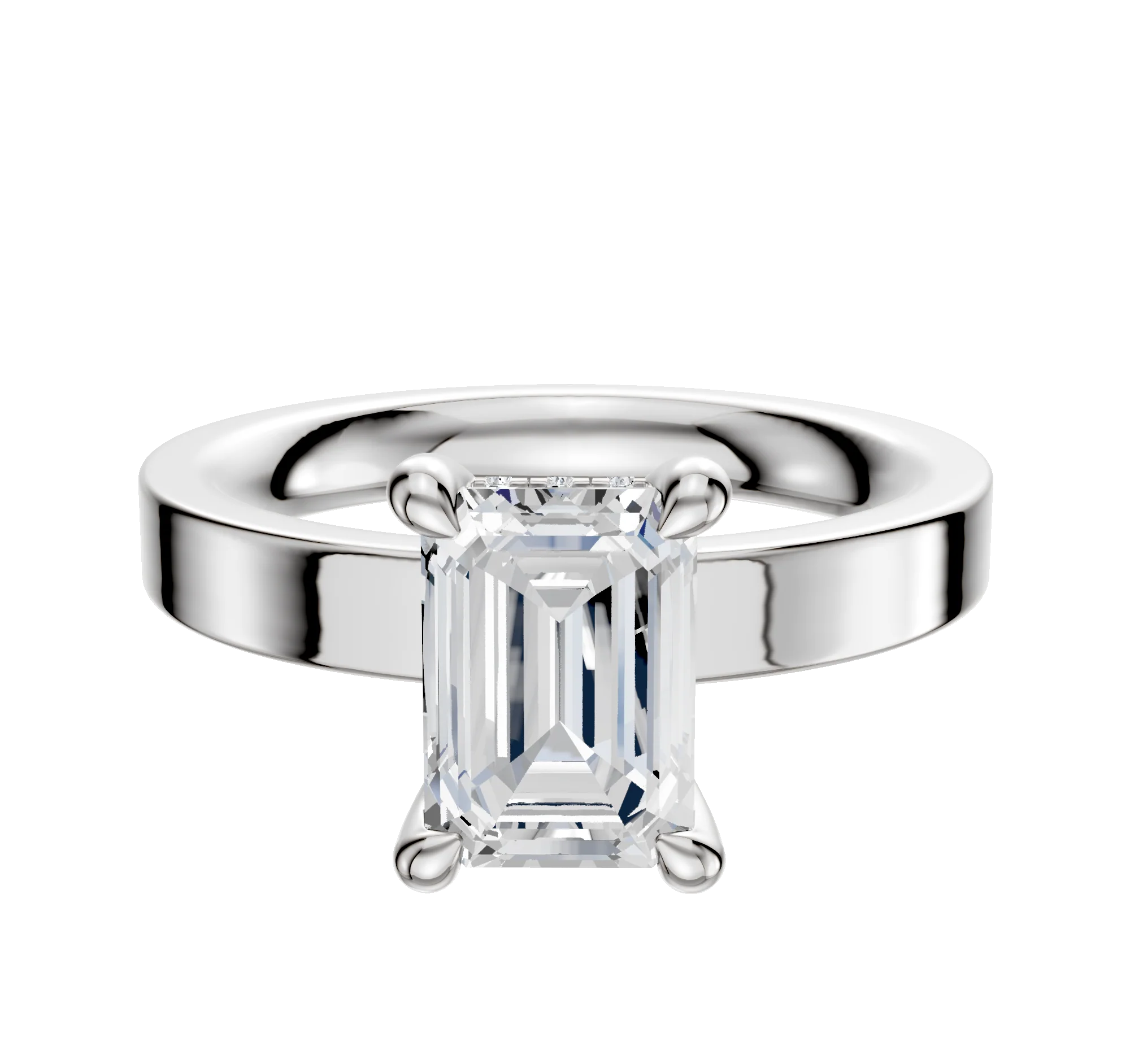 14K White Gold 4 Prong Hidden Halo Classic Flat 3.0mm Engagement Ring