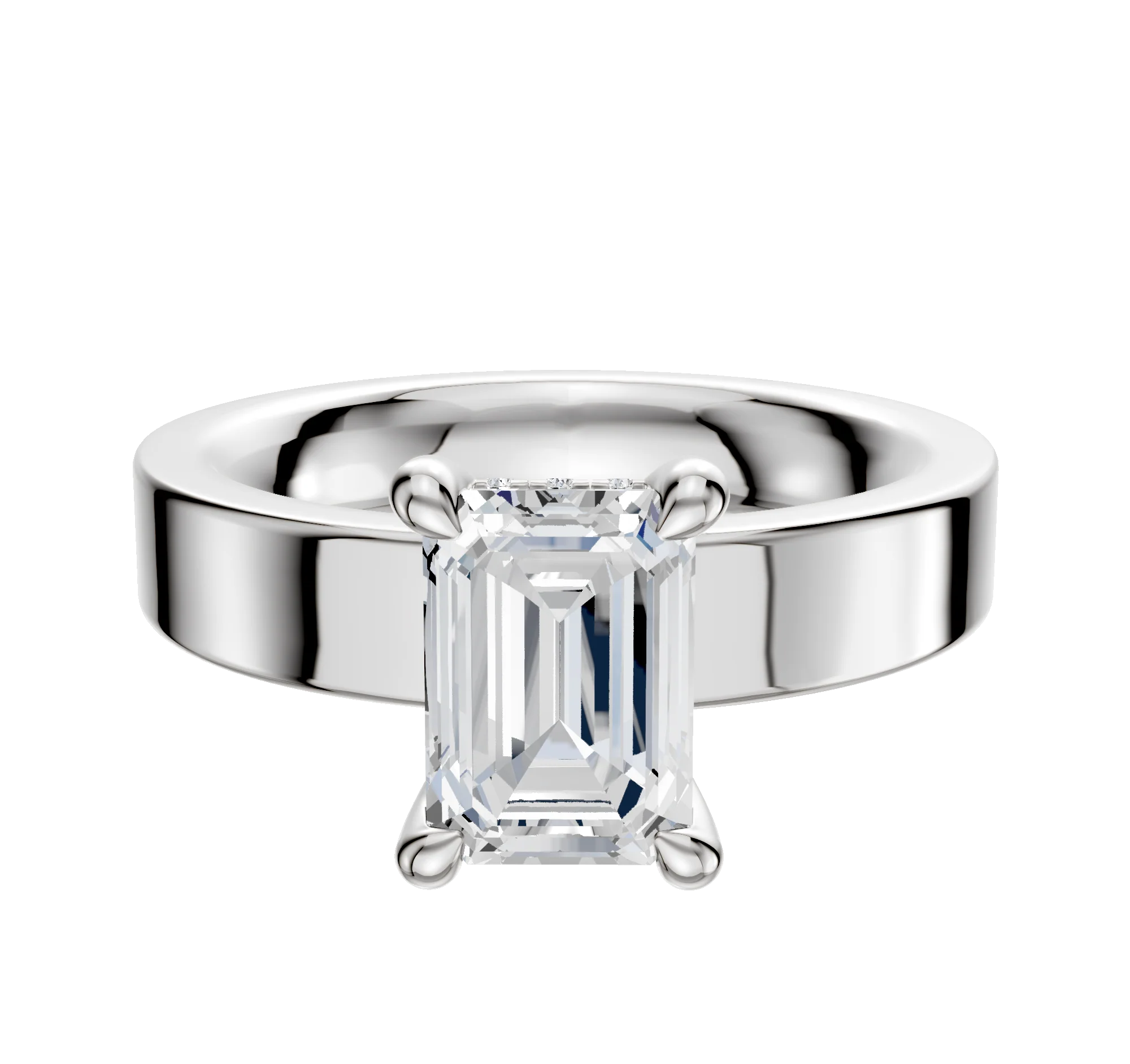 14K White Gold 4 Prong Hidden Halo Classic Flat 4.0mm Engagement Ring