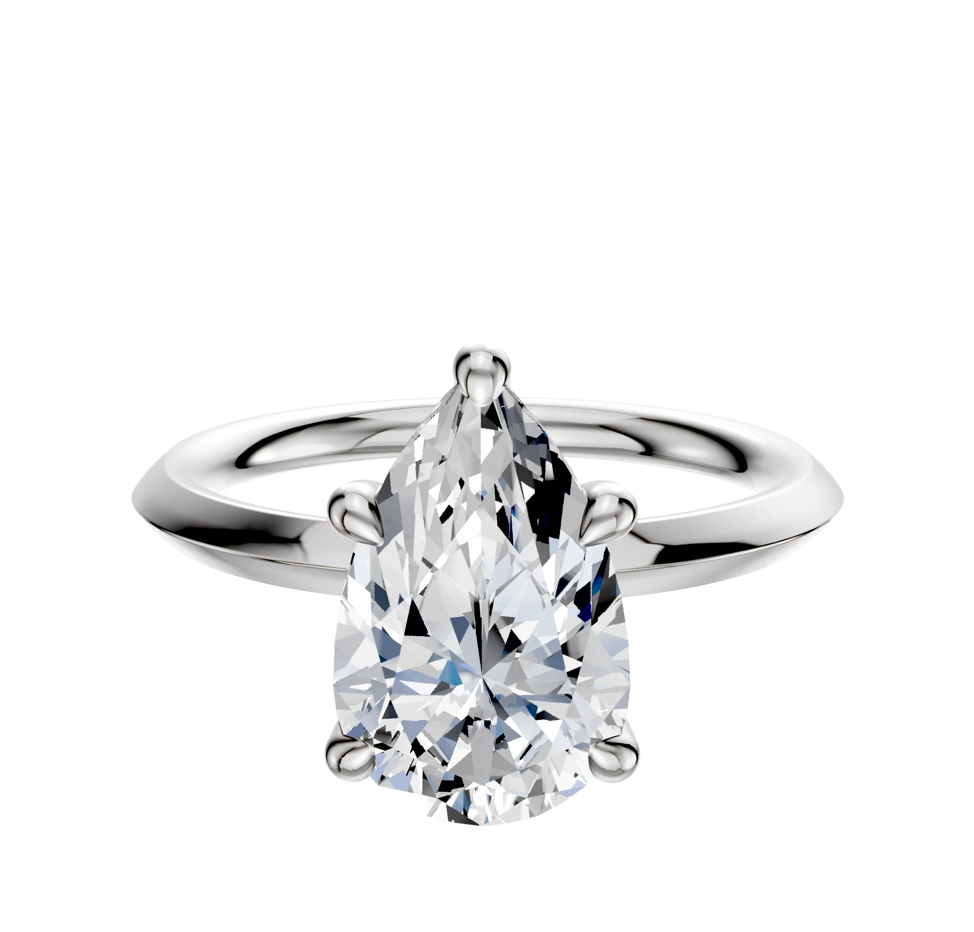 14K White Gold 4 Prong Hidden Halo Classic Knife Edge 2.0mm Engagement Ring