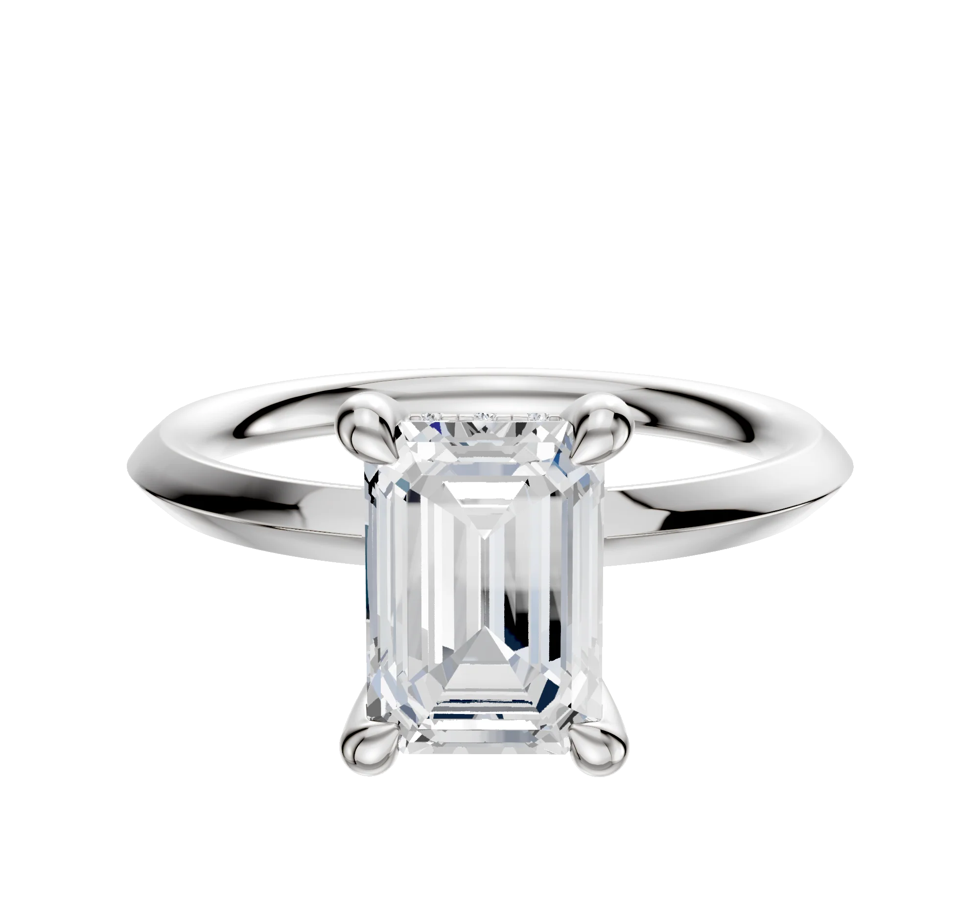 14K White Gold 4 Prong Hidden Halo Classic Knife Edge 2.0mm Engagement Ring