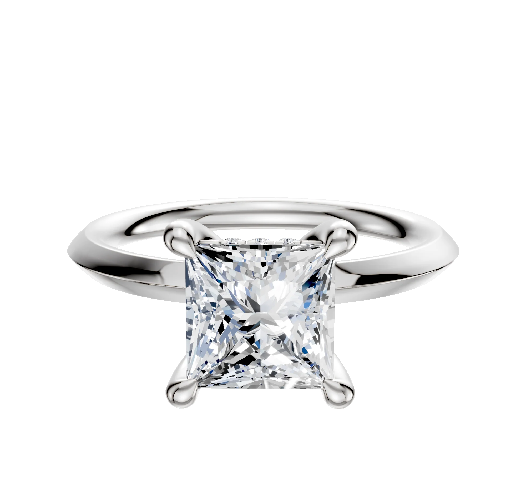 14K White Gold 4 Prong Hidden Halo Classic Knife Edge 2.0mm Engagement Ring