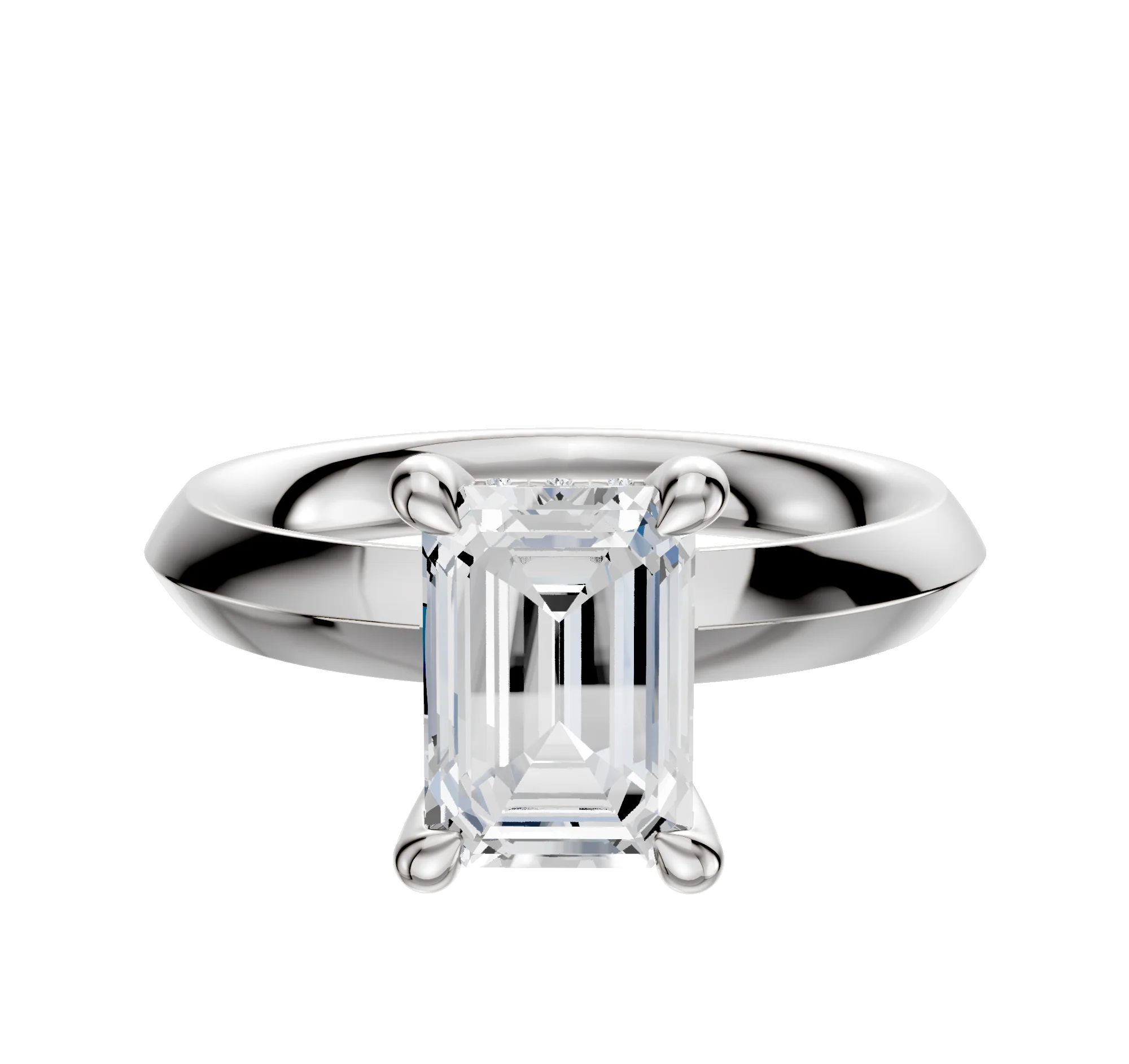 14K White Gold 4 Prong Hidden Halo Classic Knife Edge 3.0mm Engagement Ring