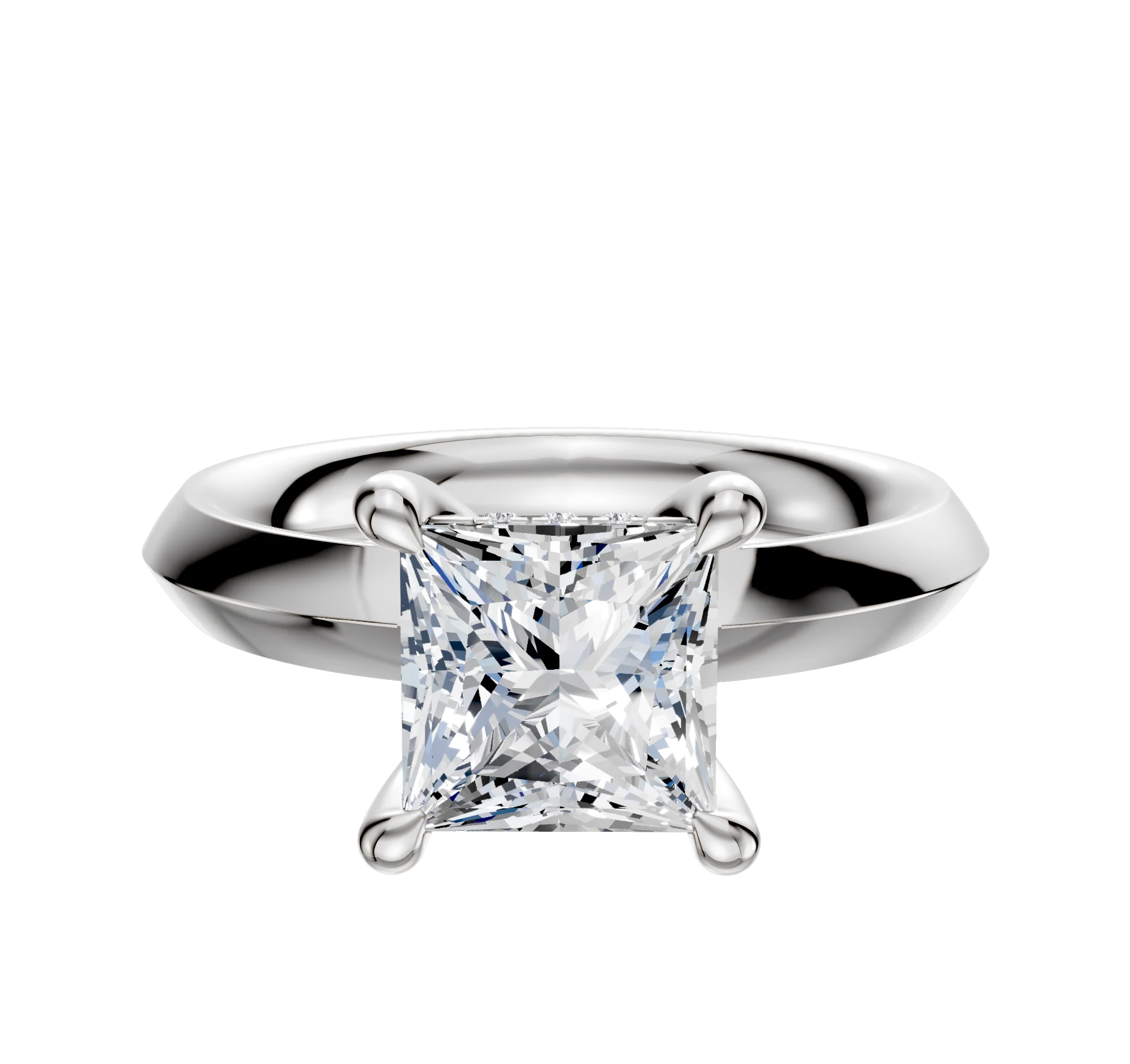 14K White Gold 4 Prong Hidden Halo Classic Knife Edge 3.0mm Engagement Ring