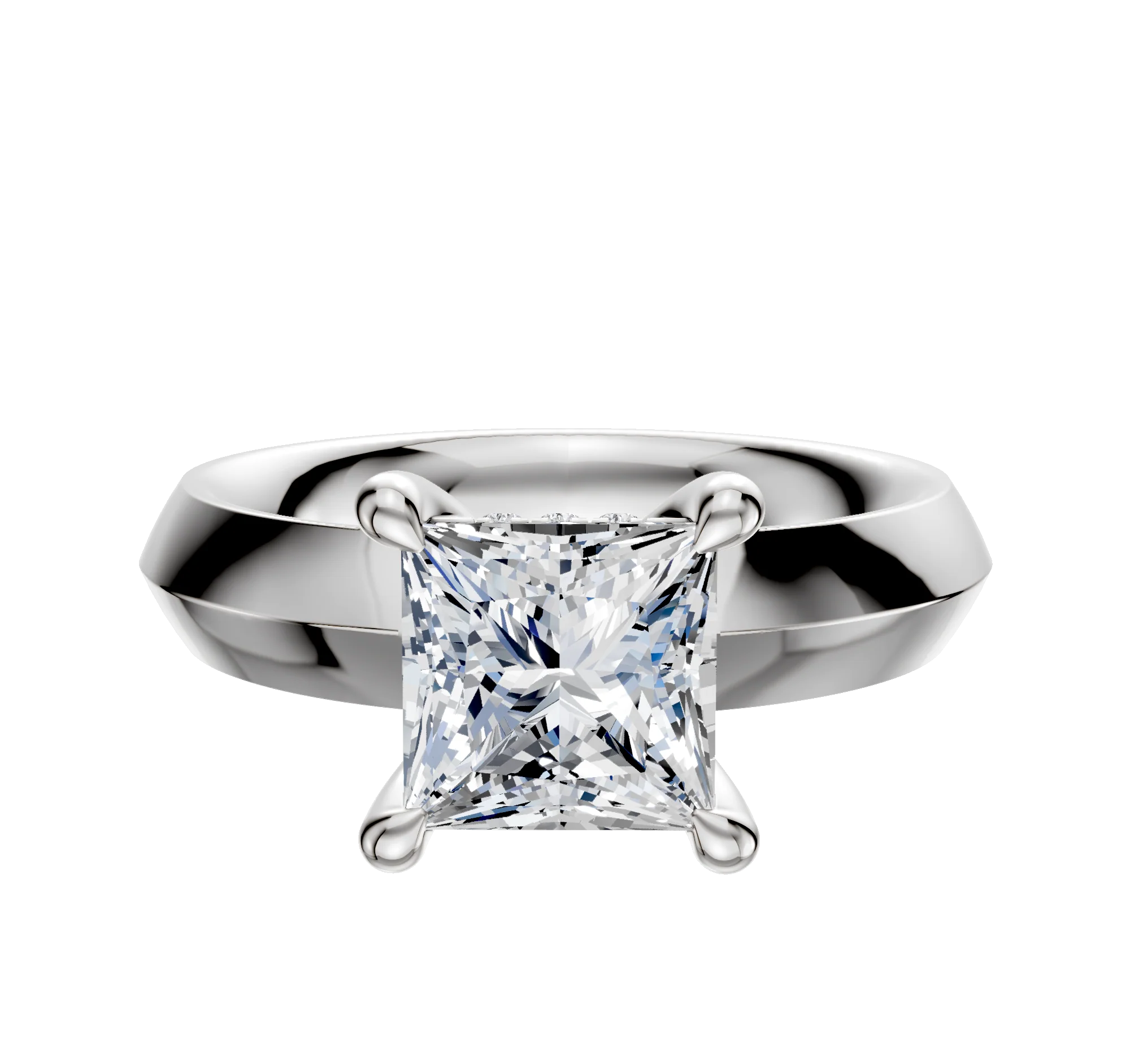 14K White Gold 4 Prong Hidden Halo Classic Knife Edge 4.0mm Engagement Ring