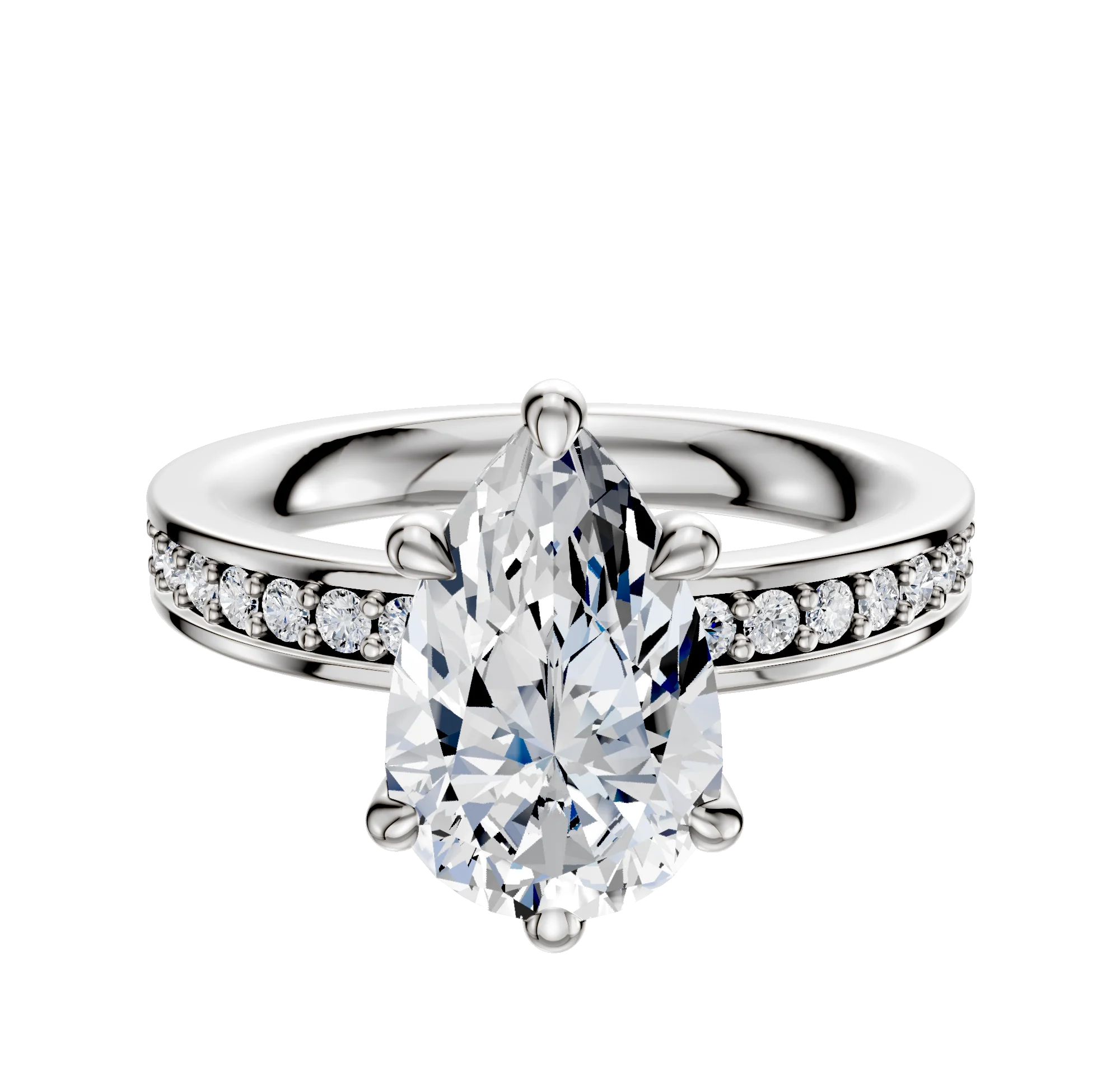 14K White Gold 6 Prong Basket Classic Flat 1-Row-Pave 2.5mm Engagement Ring