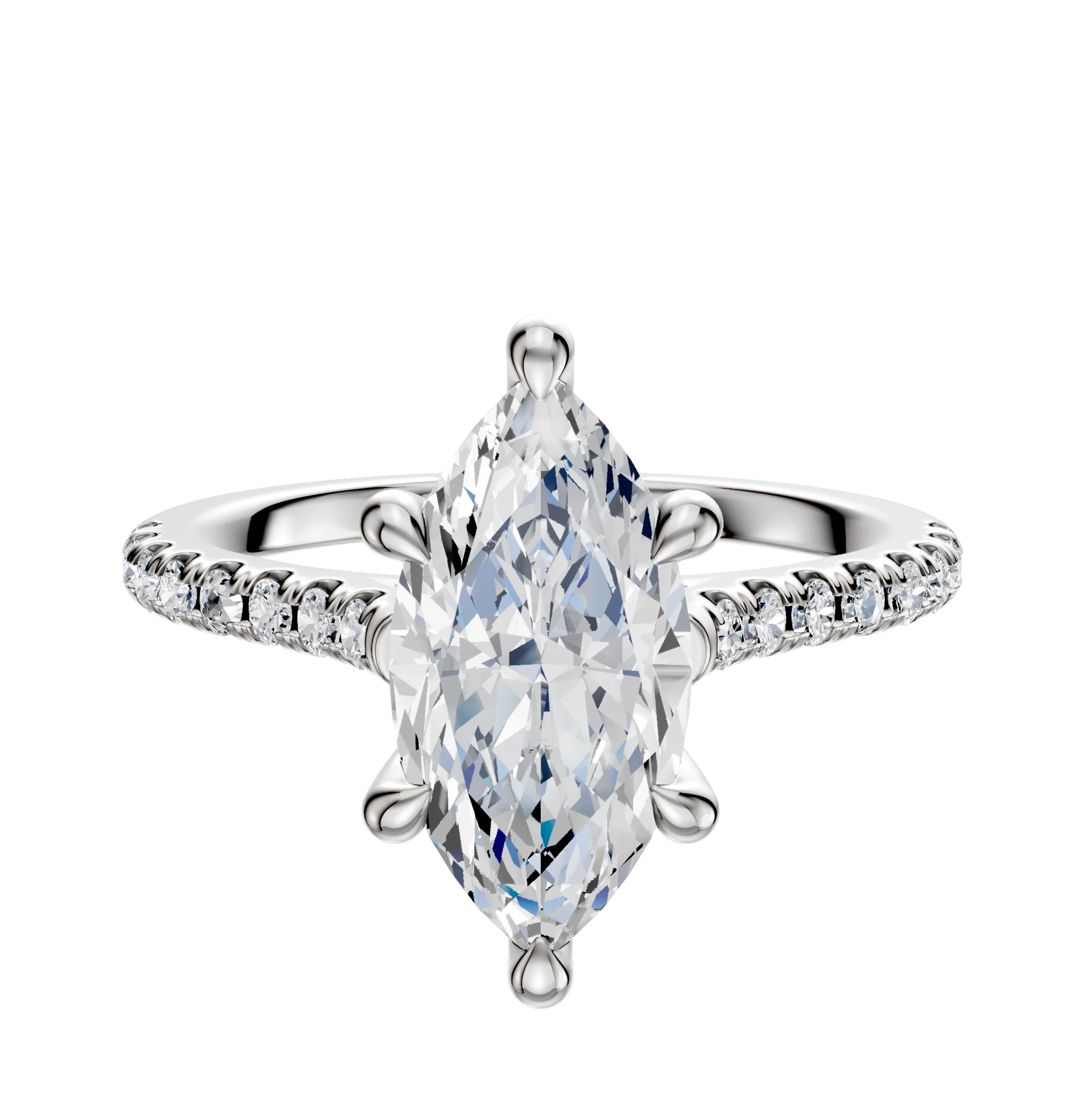14K White Gold 6 Prong Hidden Halo Cathedral Dome 1-Row-Pave 2.5mm Engagement Ring