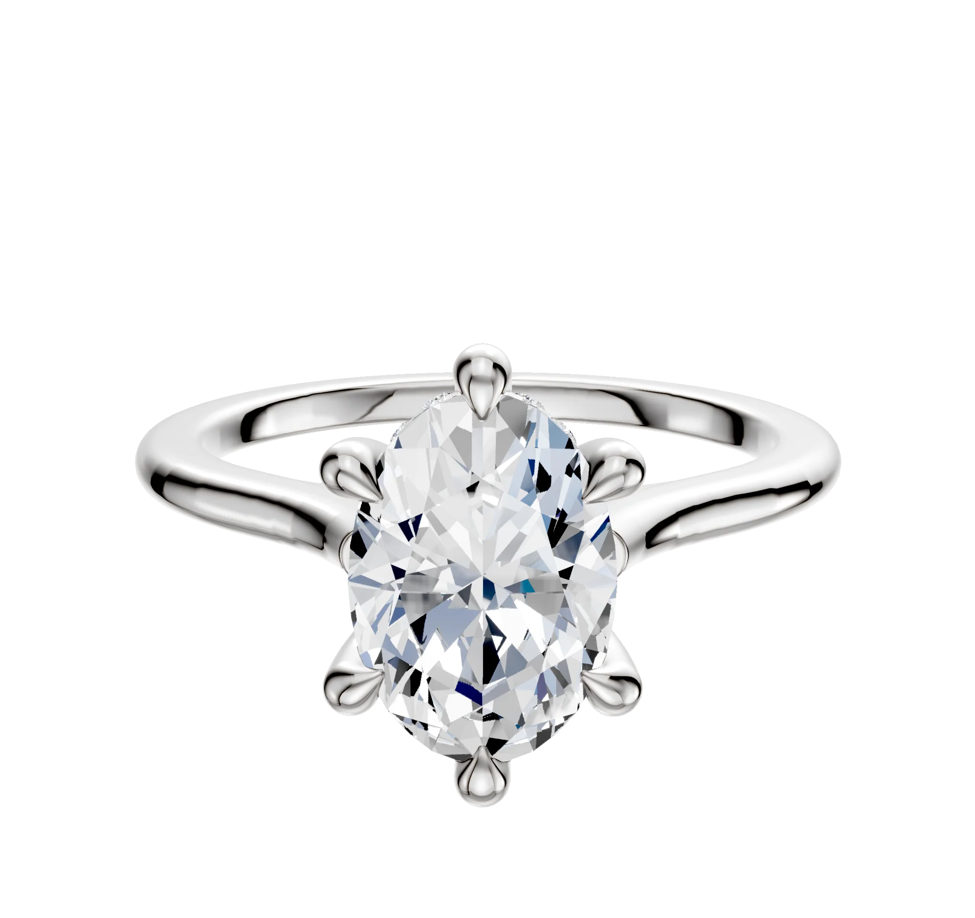 14K White Gold 6 Prong Hidden Halo Cathedral Dome 1.5mm Engagement Ring