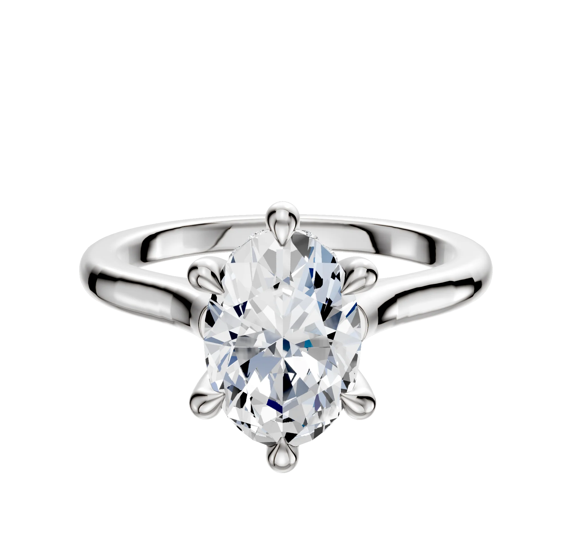 14K White Gold 6 Prong Hidden Halo Cathedral Dome 2.0mm Engagement Ring