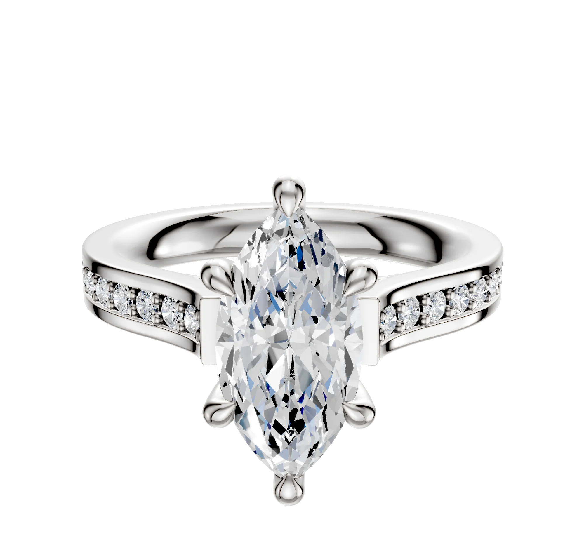 14K White Gold 6 Prong Hidden Halo Cathedral Flat 1-Row-Pave 2.5mm Engagement Ring
