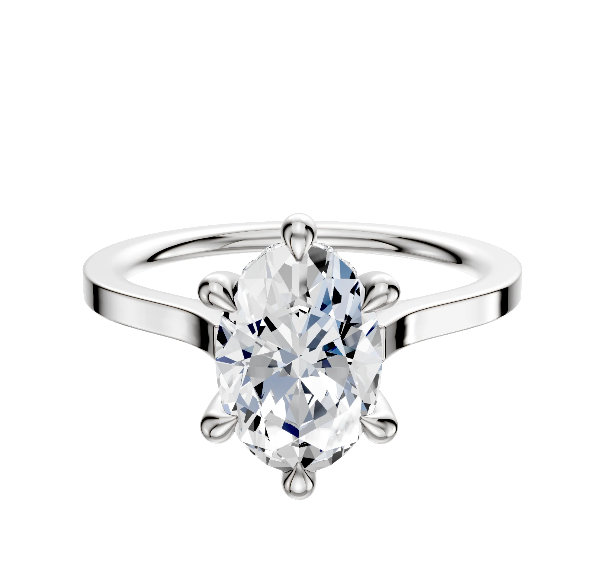 14K White Gold 6 Prong Hidden Halo Cathedral Flat 1.5mm Engagement Ring
