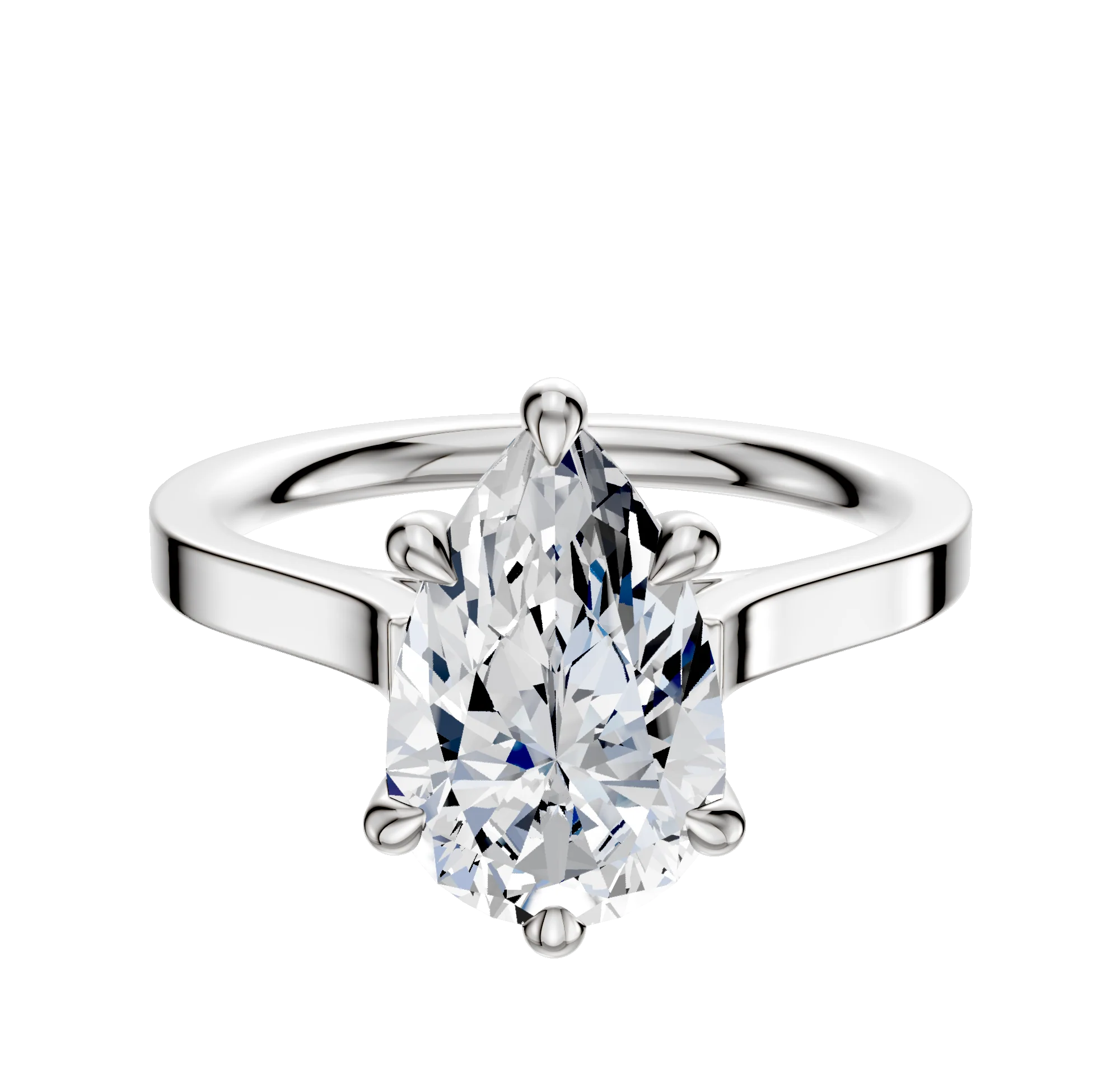 14K White Gold 6 Prong Hidden Halo Cathedral Flat 2.0mm Engagement Ring
