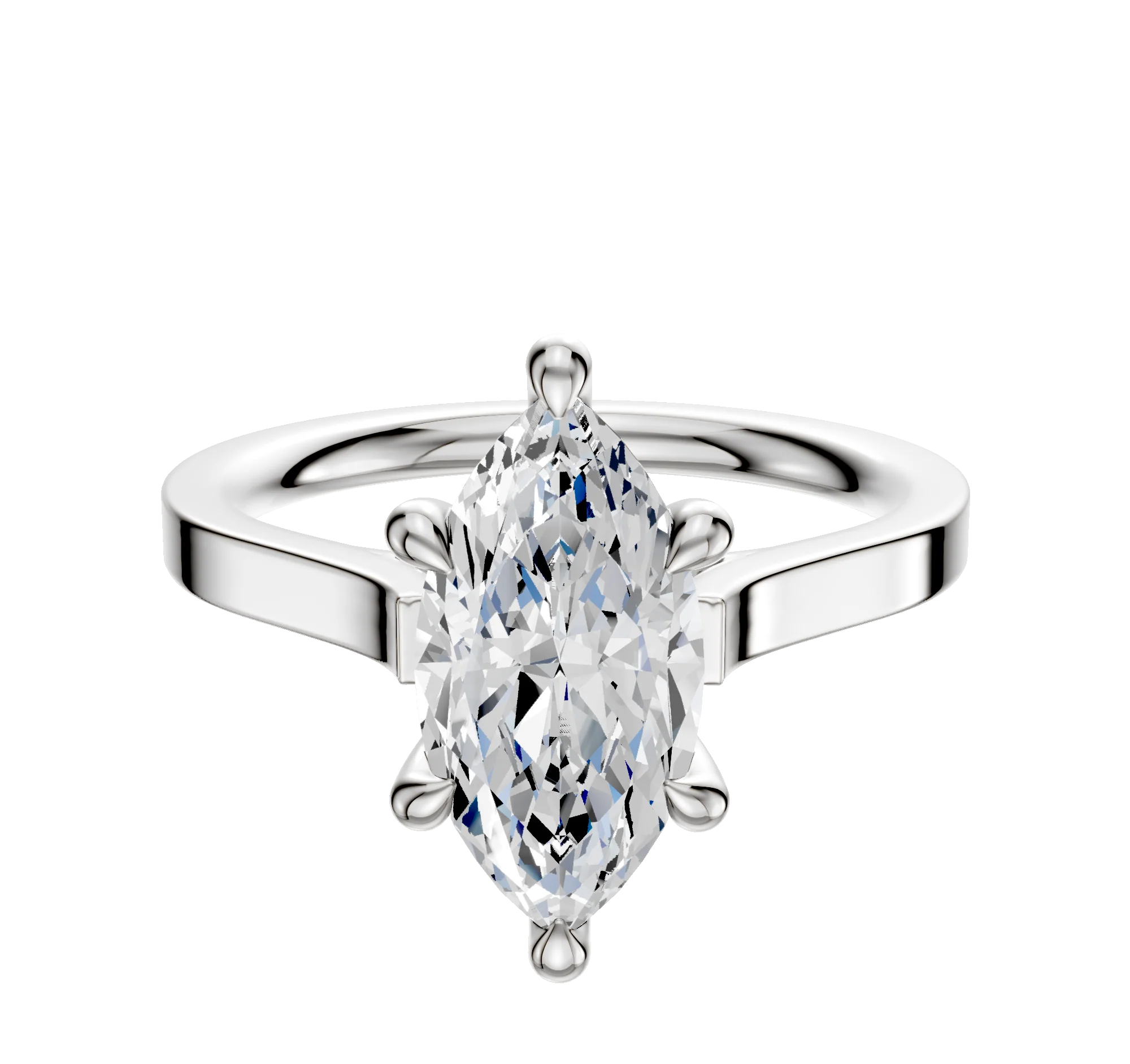 14K White Gold 6 Prong Hidden Halo Cathedral Flat 2.0mm Engagement Ring