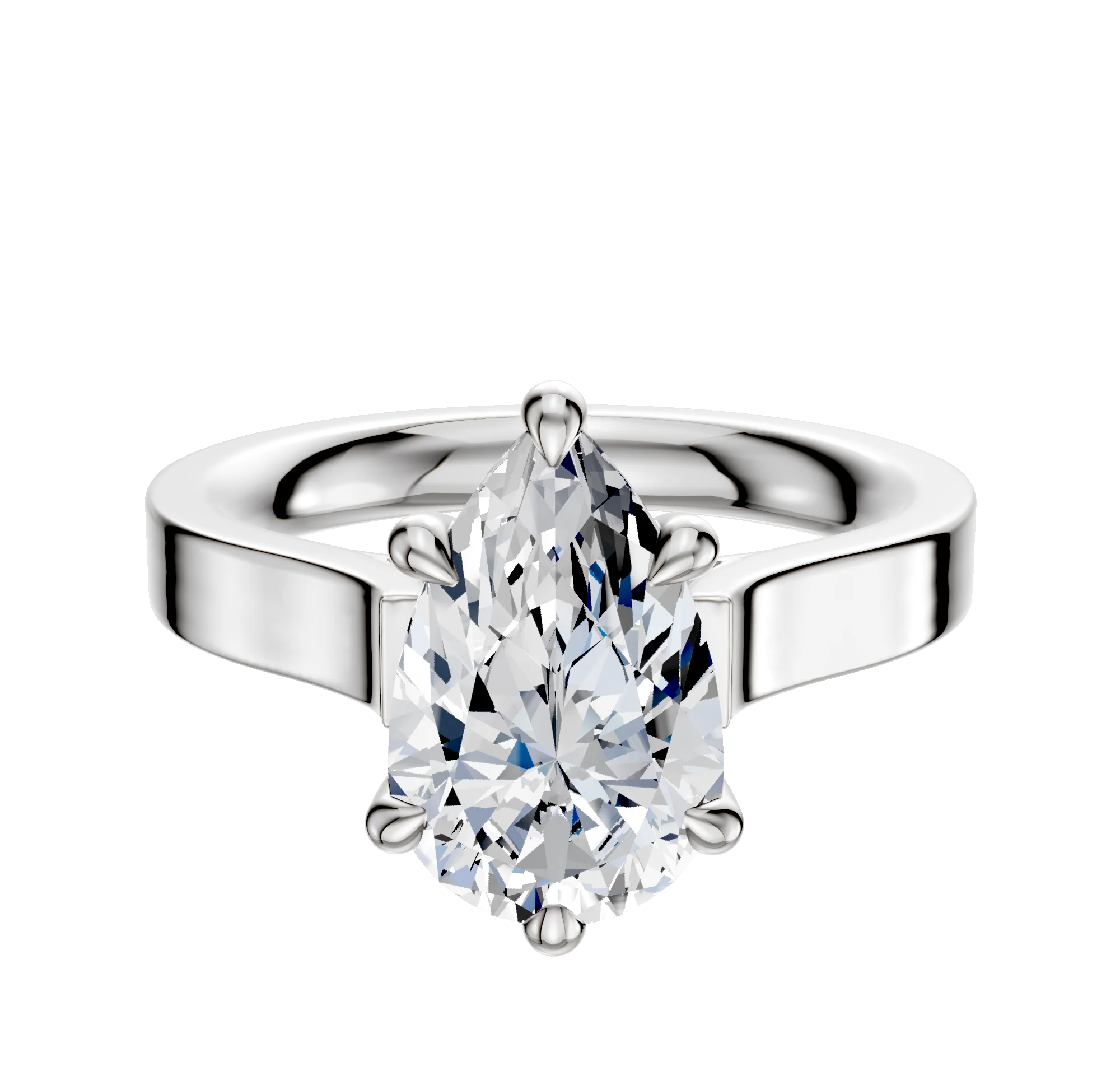 14K White Gold 6 Prong Hidden Halo Cathedral Flat 3.0mm Engagement Ring