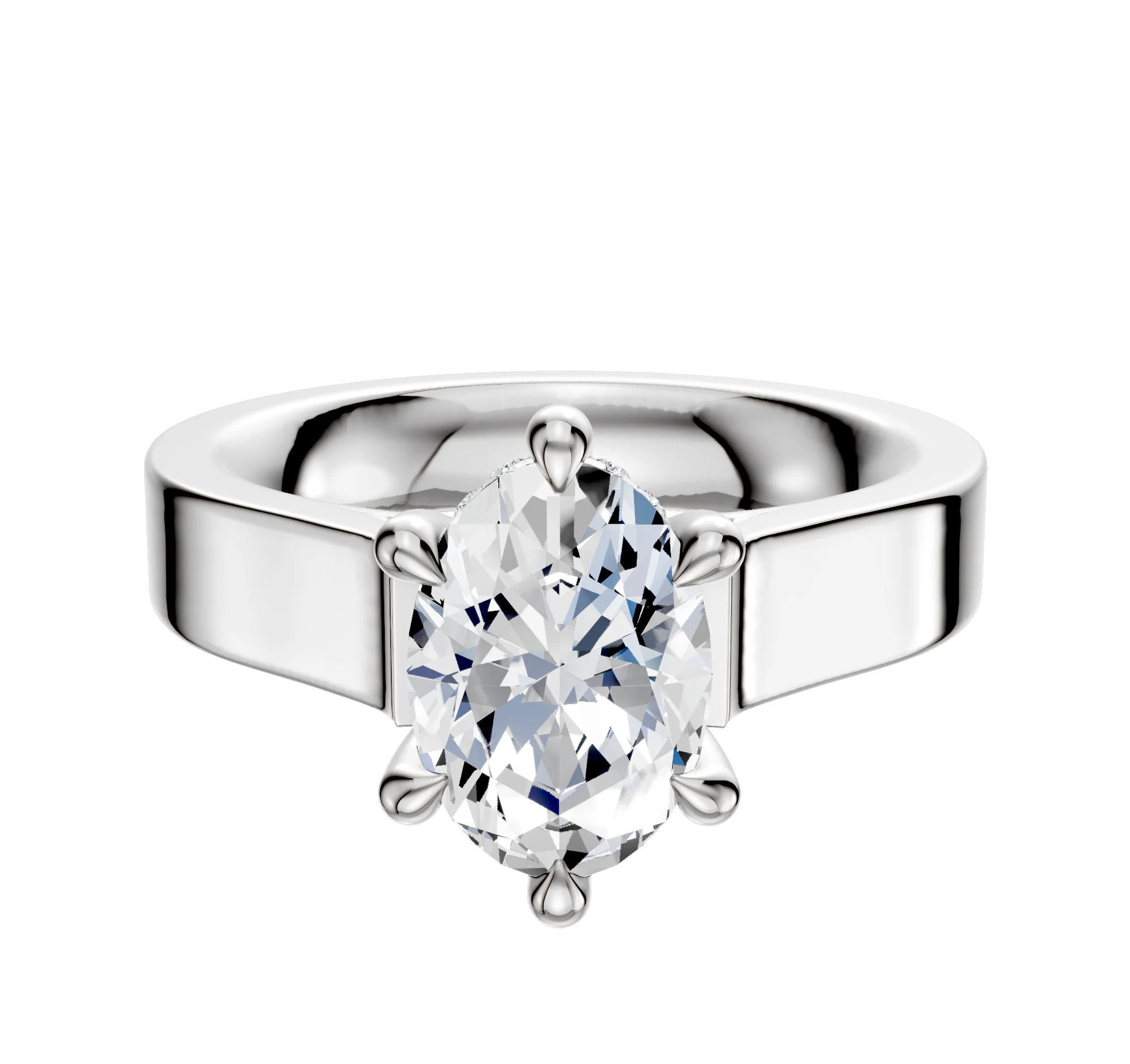 14K White Gold 6 Prong Hidden Halo Cathedral Flat 4.0mm Engagement Ring