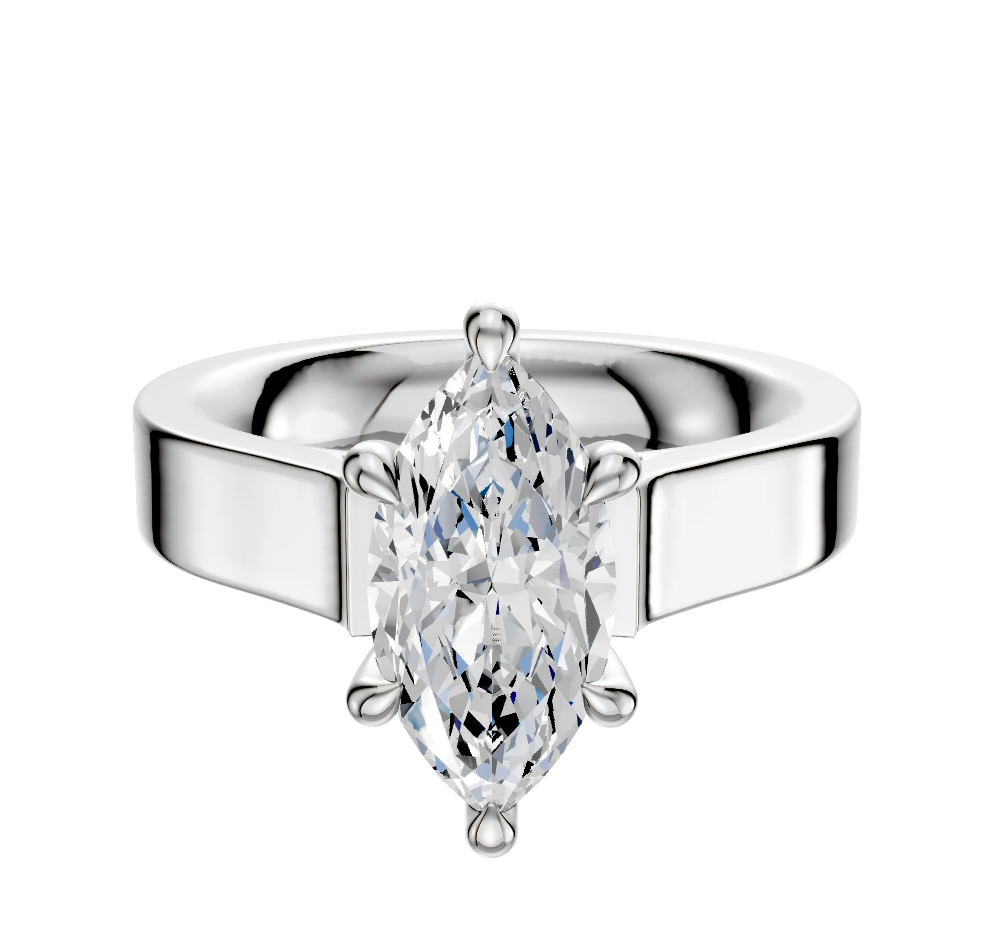14K White Gold 6 Prong Hidden Halo Cathedral Flat 4.0mm Engagement Ring