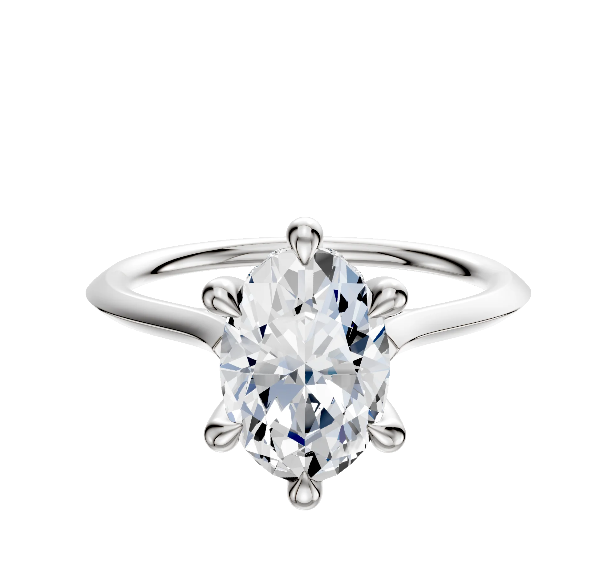 14K White Gold 6 Prong Hidden Halo Cathedral Knife Edge 1.5mm Engagement Ring