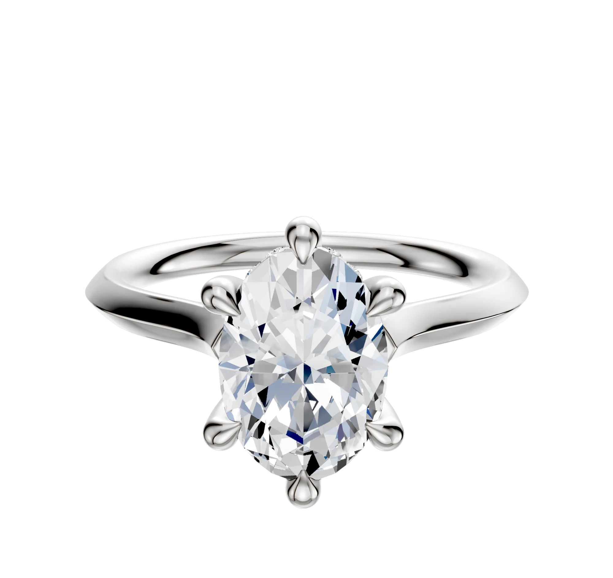 14K White Gold 6 Prong Hidden Halo Cathedral Knife Edge 2.0mm Engagement Ring