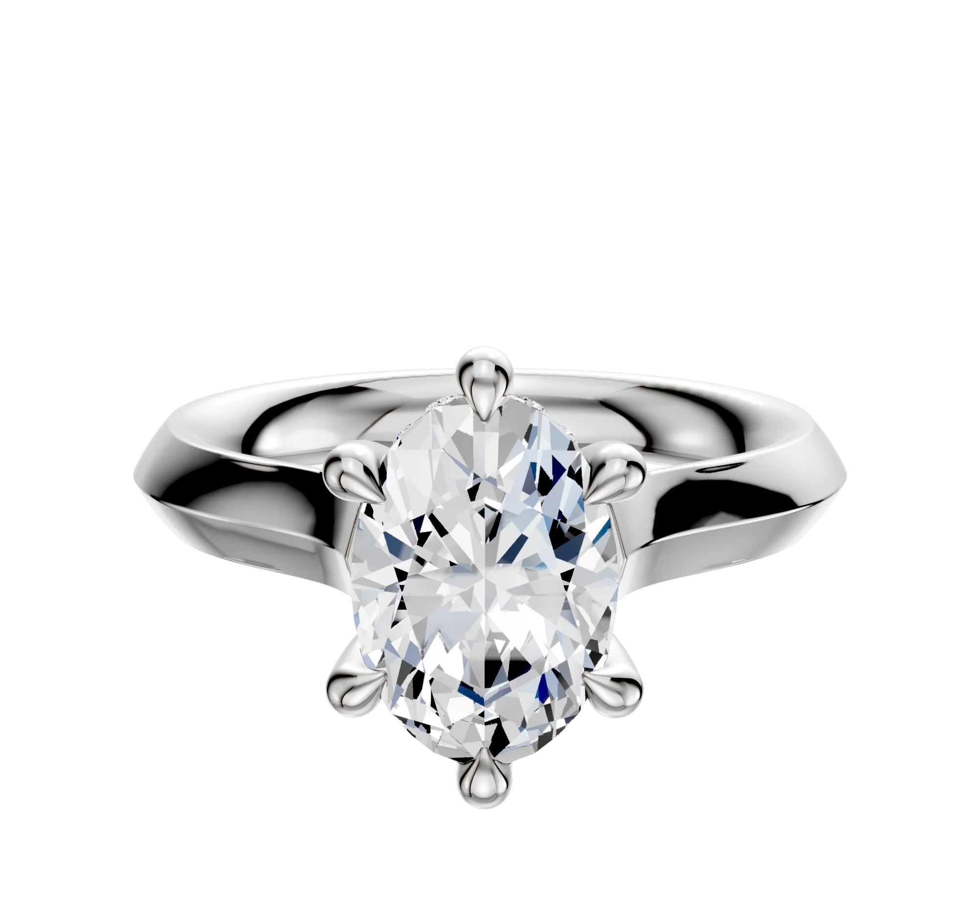 14K White Gold 6 Prong Hidden Halo Cathedral Knife Edge 3.0mm Engagement Ring