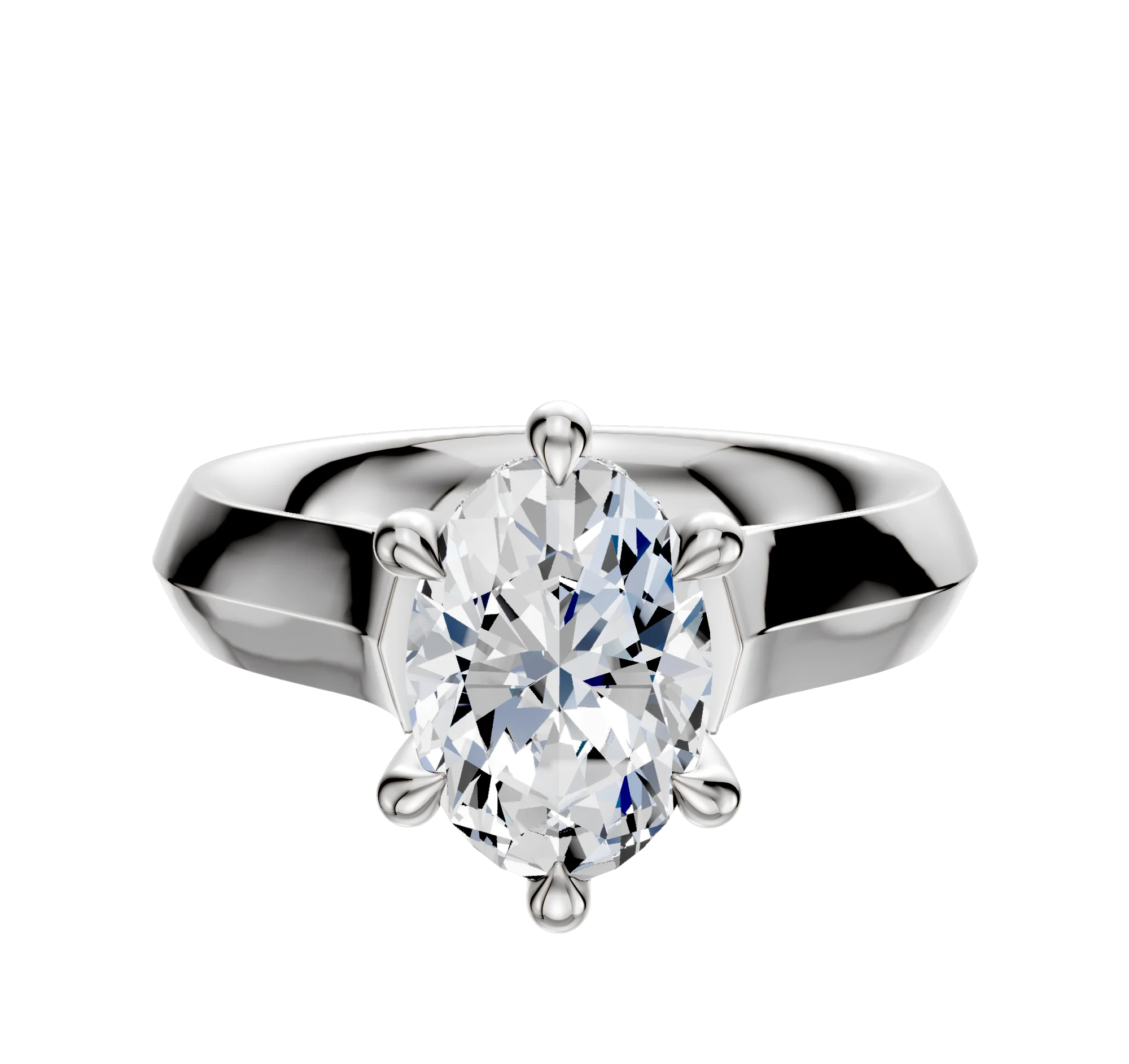 14K White Gold 6 Prong Hidden Halo Cathedral Knife Edge 4.0mm Engagement Ring