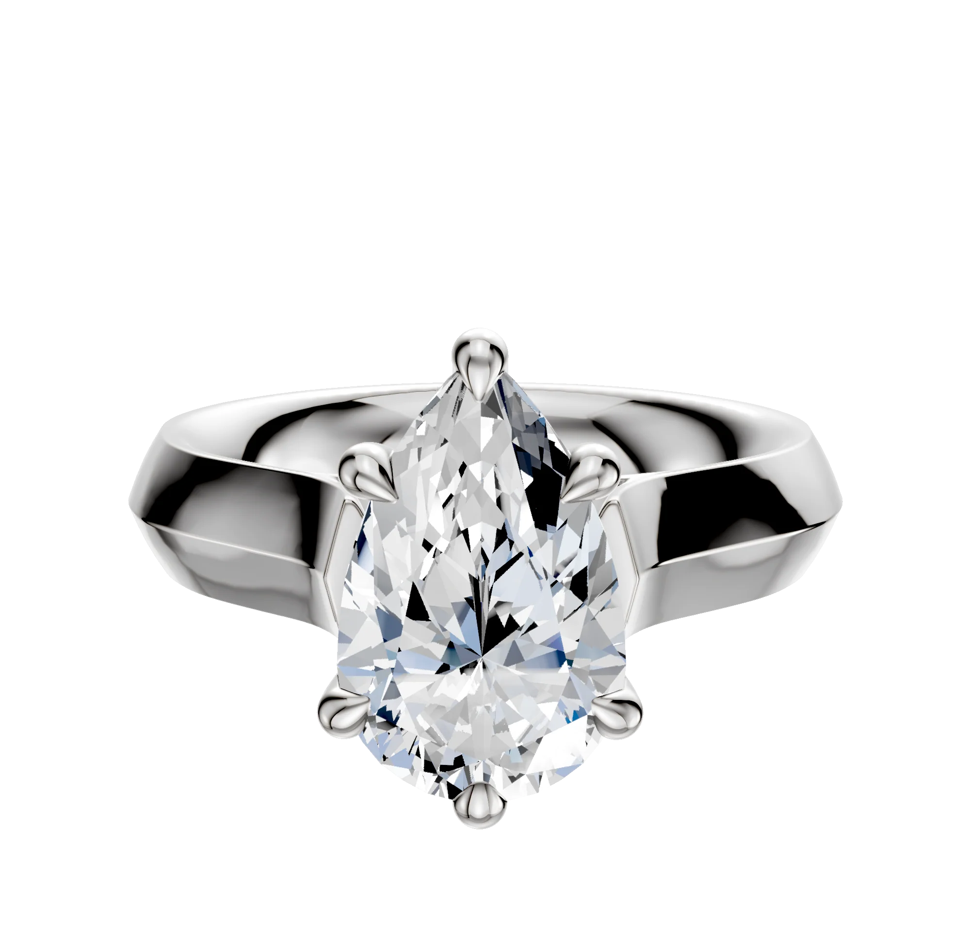 14K White Gold 6 Prong Hidden Halo Cathedral Knife Edge 4.0mm Engagement Ring