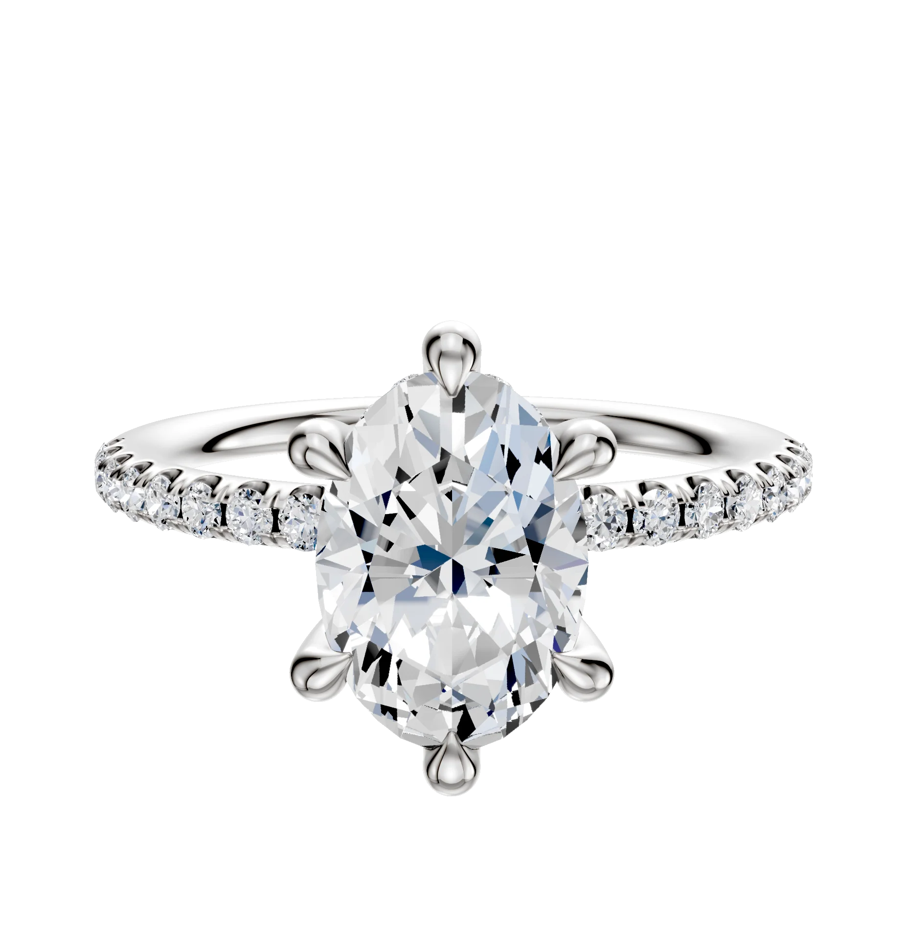 14K White Gold 6 Prong Hidden Halo Classic Dome 1-Row-Pave 2.5mm Engagement Ring