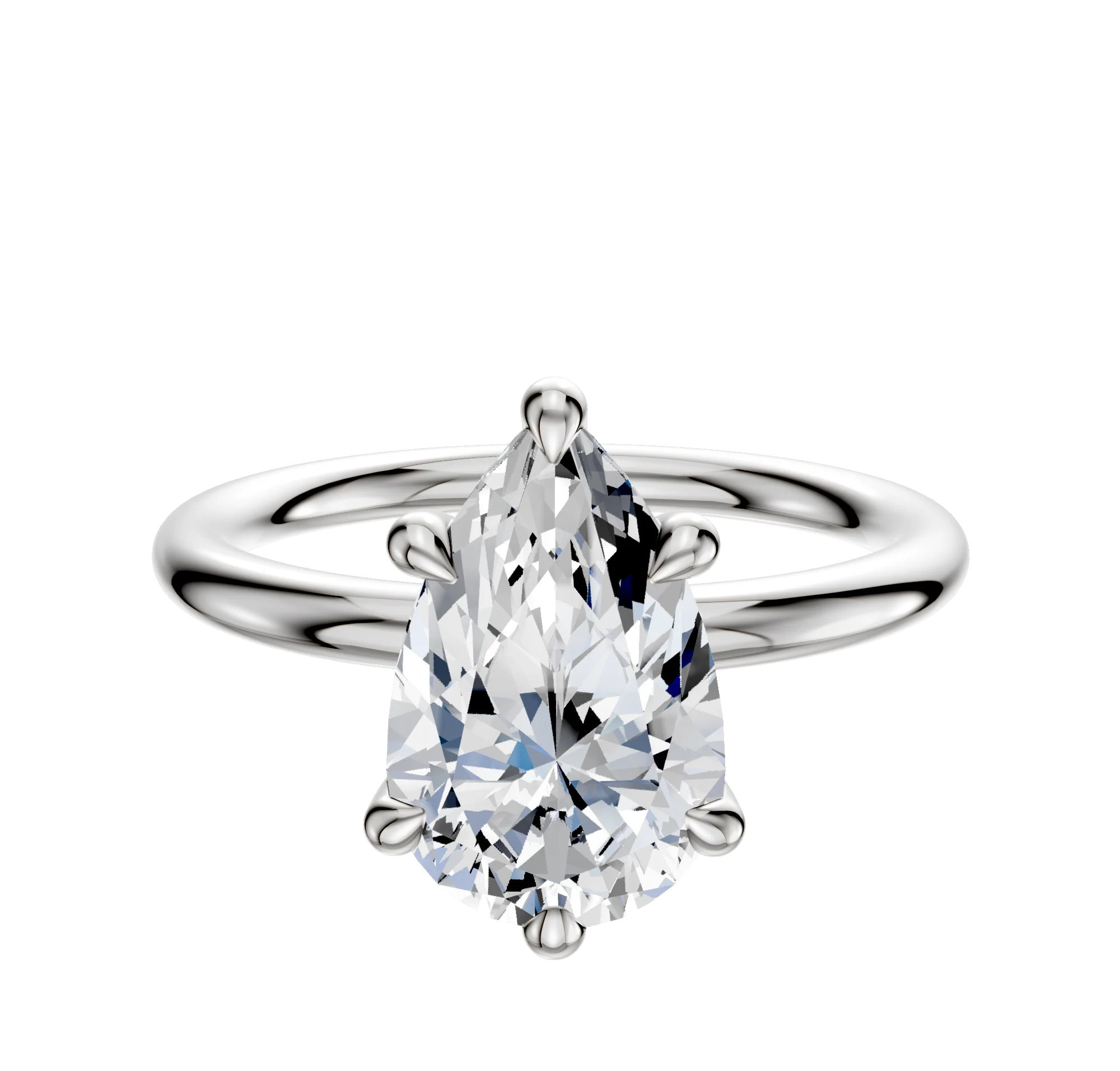 14K White Gold 6 Prong Hidden Halo Classic Dome 2.0mm Engagement Ring