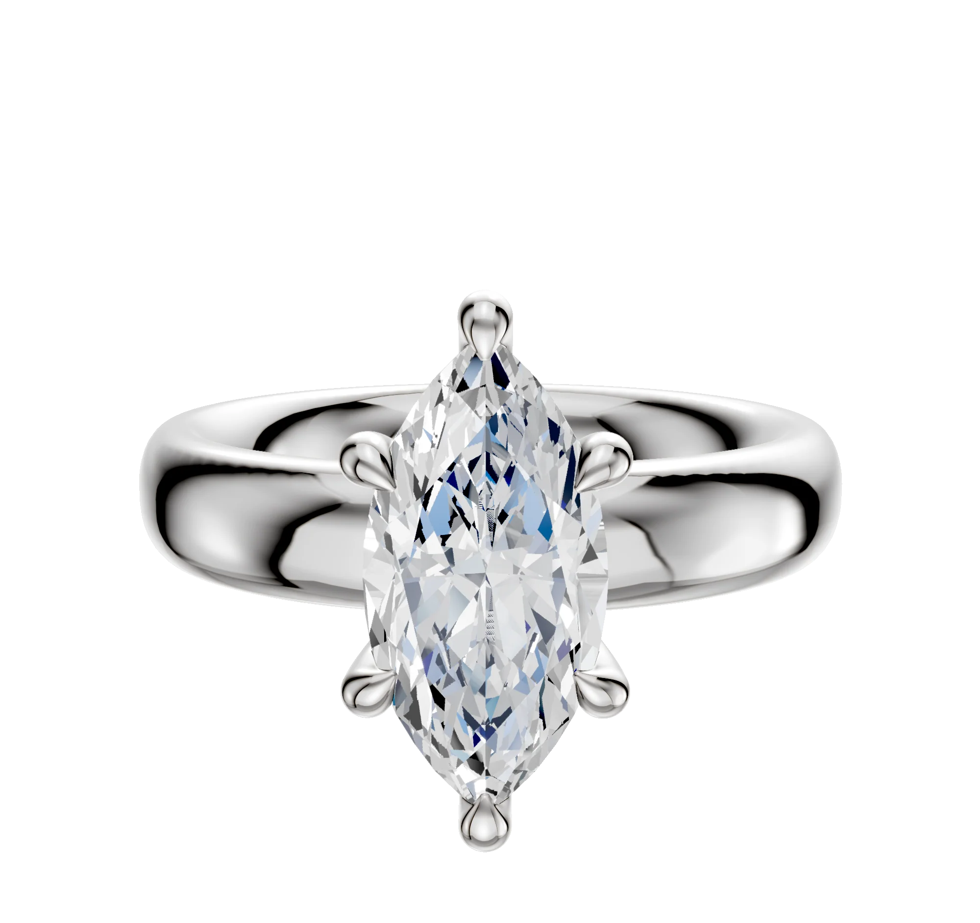 14K White Gold 6 Prong Hidden Halo Classic Dome 4.0mm Engagement Ring
