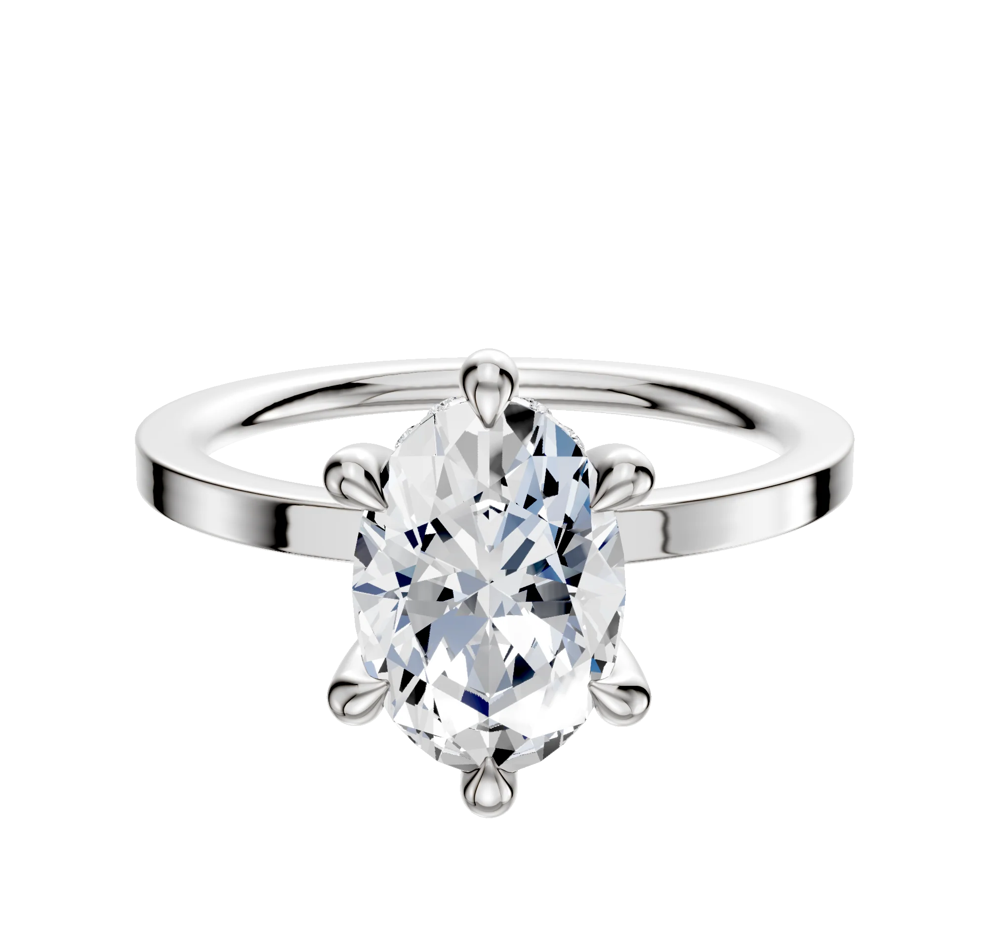 14K White Gold 6 Prong Hidden Halo Classic Flat 1.5mm Engagement Ring