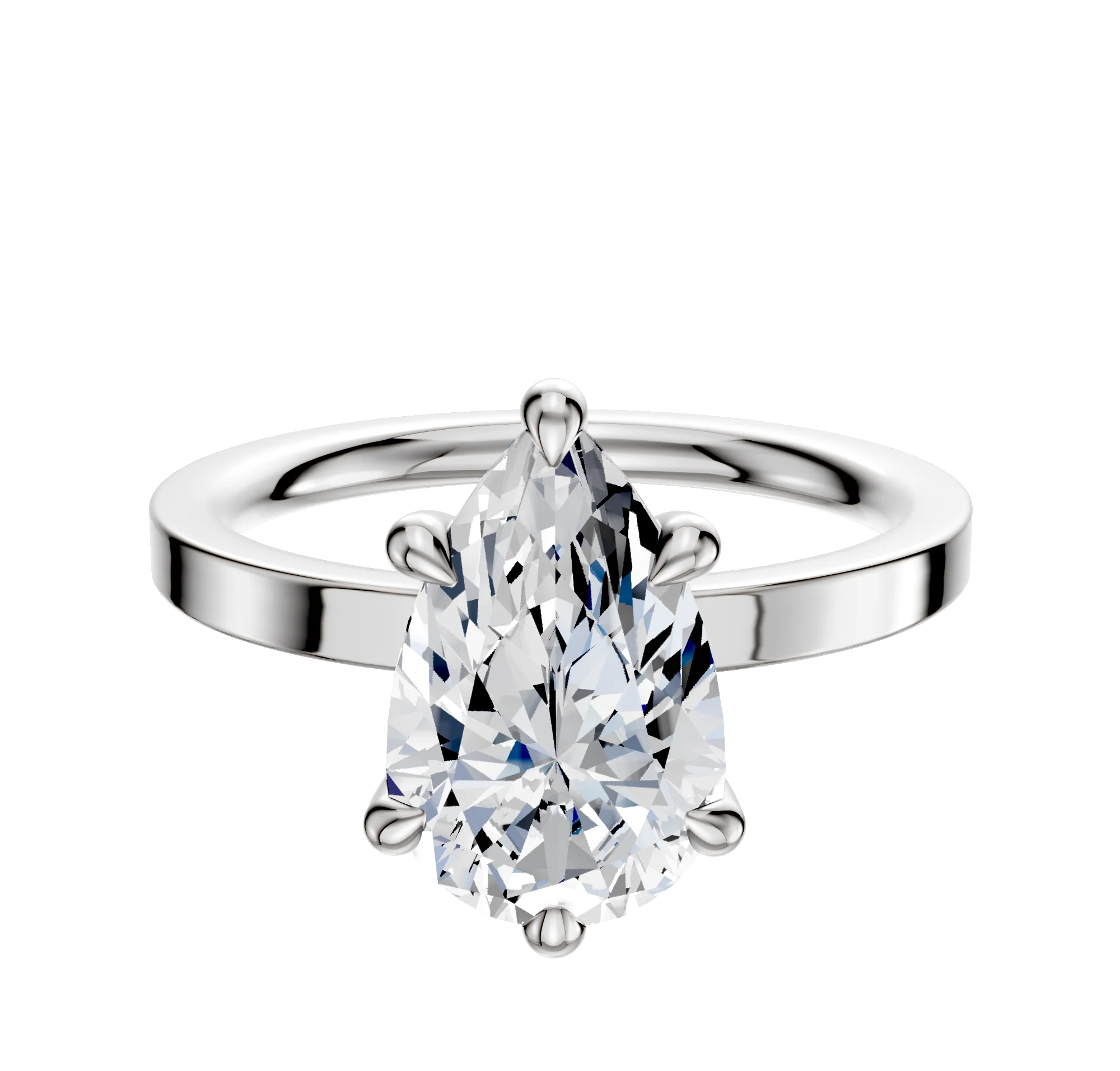 14K White Gold 6 Prong Hidden Halo Classic Flat 2.0mm Engagement Ring