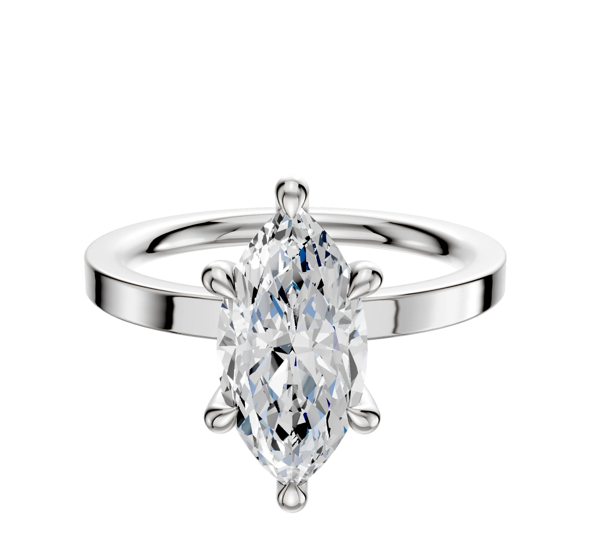 14K White Gold 6 Prong Hidden Halo Classic Flat 2.0mm Engagement Ring