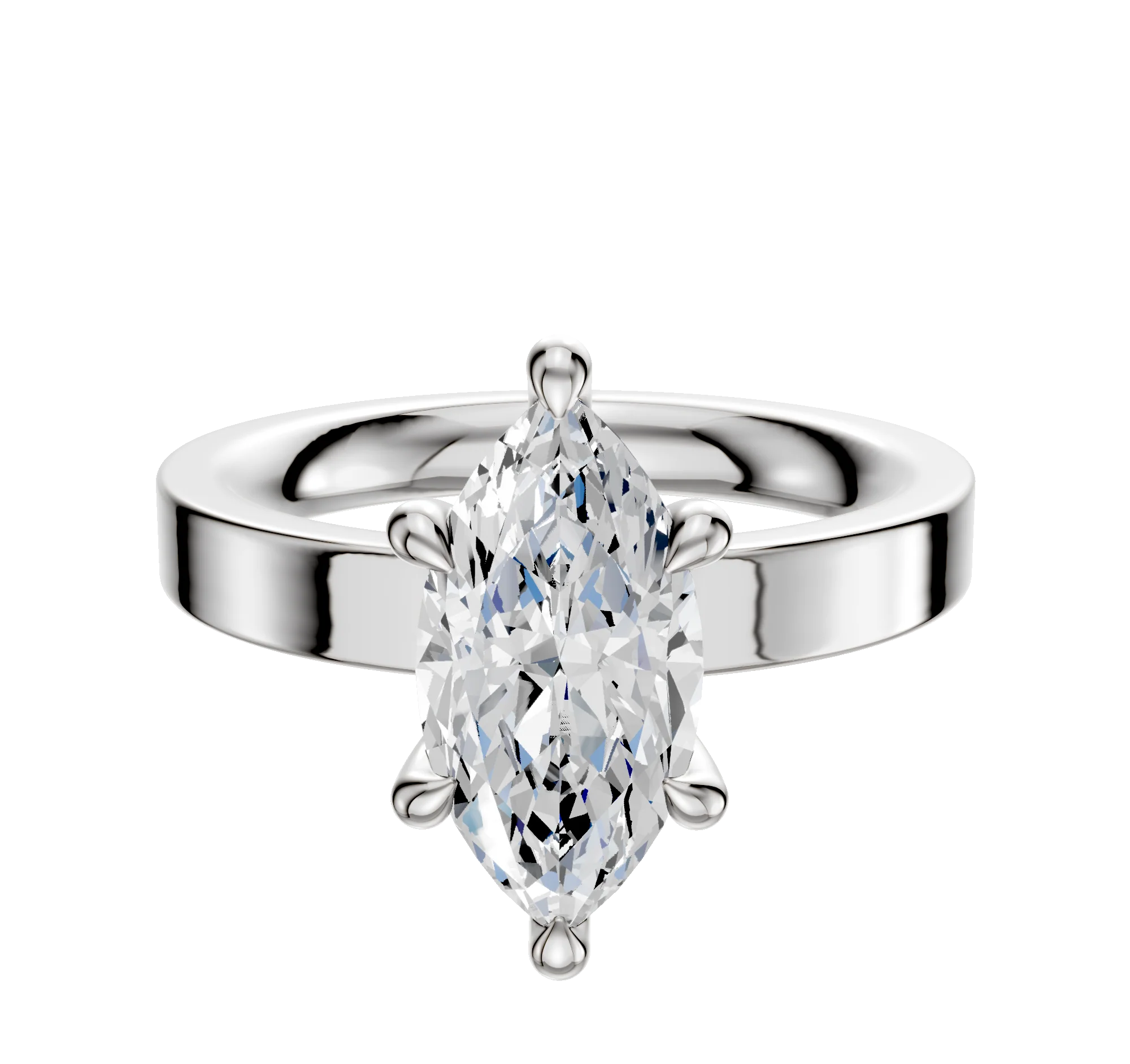 14K White Gold 6 Prong Hidden Halo Classic Flat 3.0mm Engagement Ring