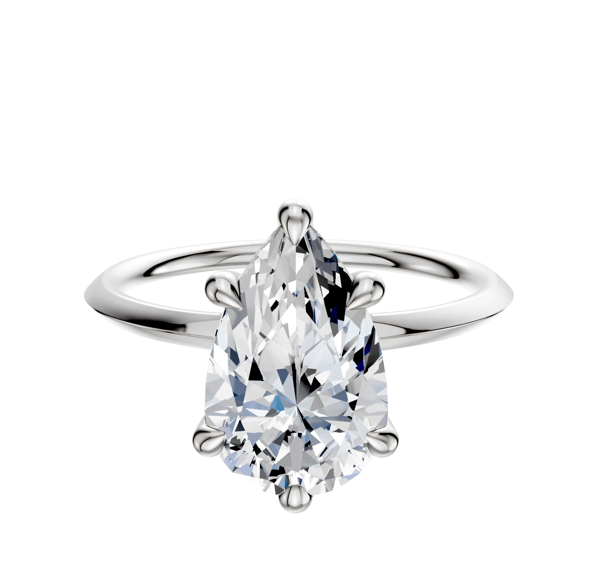 14K White Gold 6 Prong Hidden Halo Classic Knife Edge 1.5mm Engagement Ring