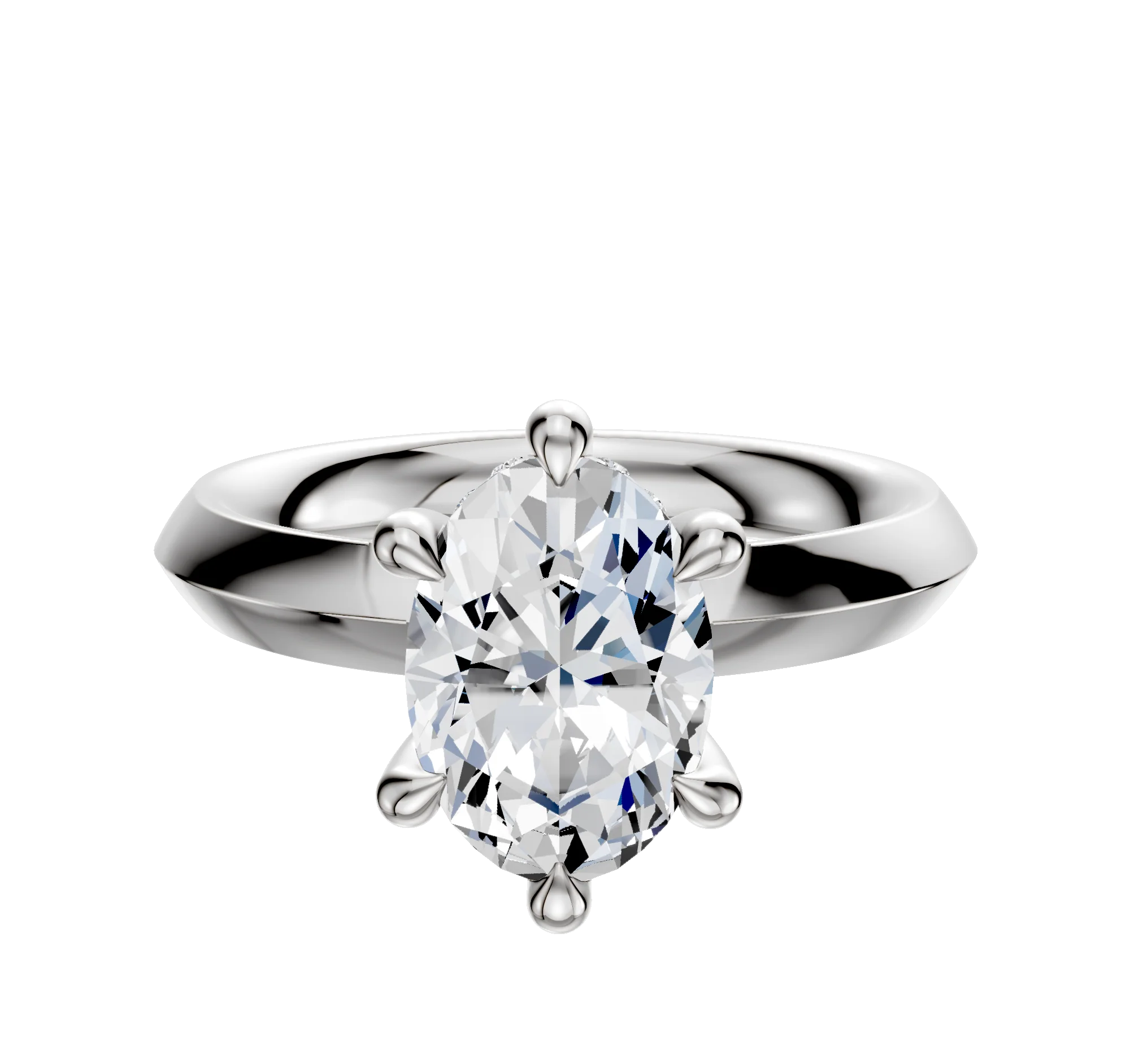 14K White Gold 6 Prong Hidden Halo Classic Knife Edge 3.0mm Engagement Ring